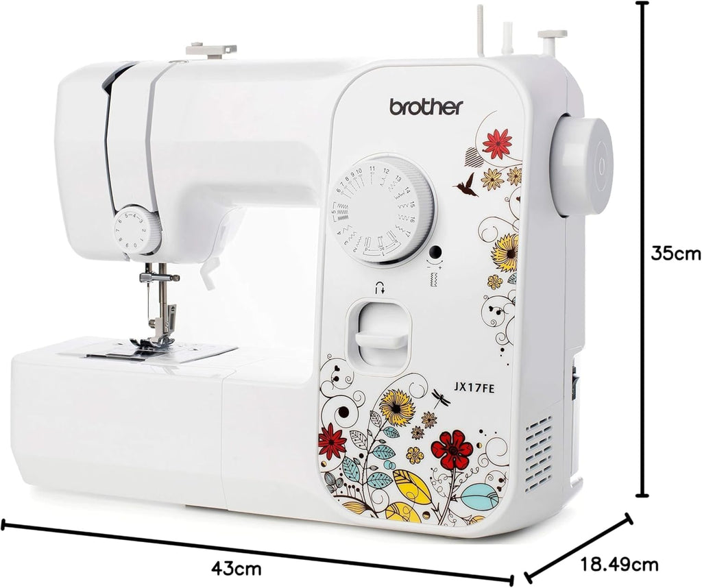 Brother JX17FE (Fantasy Edition) elektrische naaimachine voor beginners, draagbaar, 17 verschillende steken, automatisch naaien, handige steken, elastisch en decoratief, multifunctioneel 