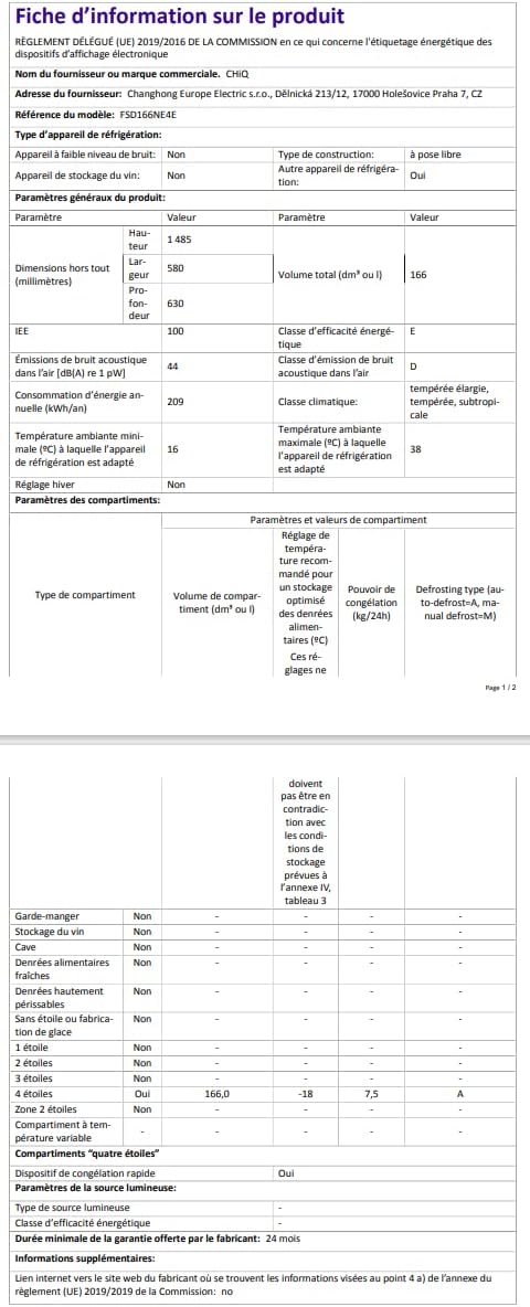 CHiQ Congélateur d'une capacité de 145 L, Congélation rapide, Thermostat réglable Silencieux Porte réversible, Noir, Classe énergétique E