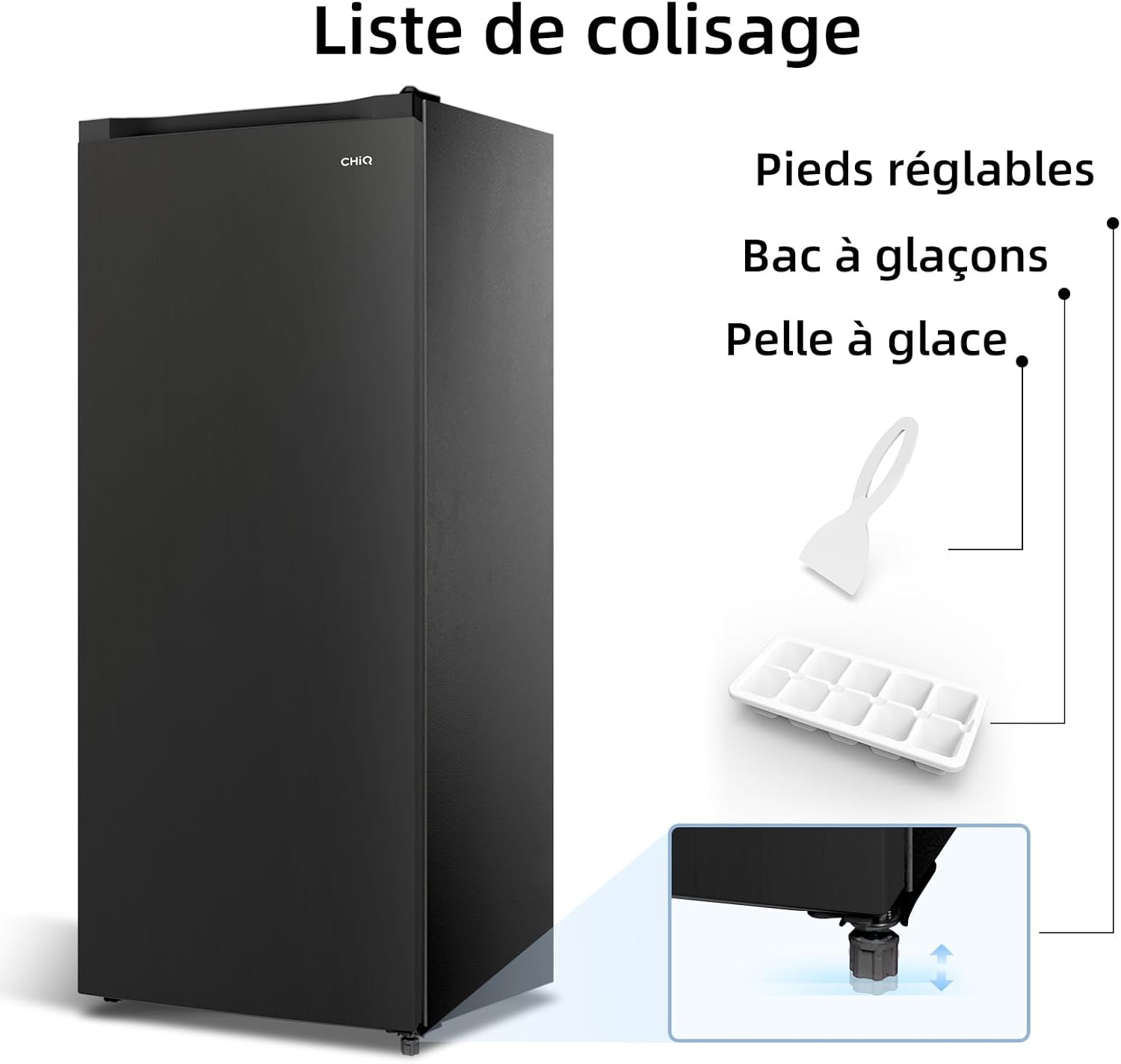 CHiQ Congélateur d'une capacité de 145 L, Congélation rapide, Thermostat réglable Silencieux Porte réversible, Noir, Classe énergétique E