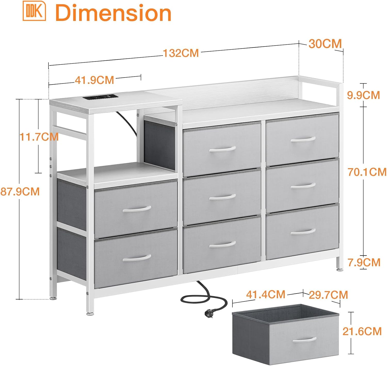 ODK Slaapkamerkast met 2 USB-poorten en 2 stopcontacten, multifunctionele ladekast voor slaapkamer en woonkamer – Stabiel en duurzaam dressoir, 132 x 30 x 88 cm, Vintage en zwart 