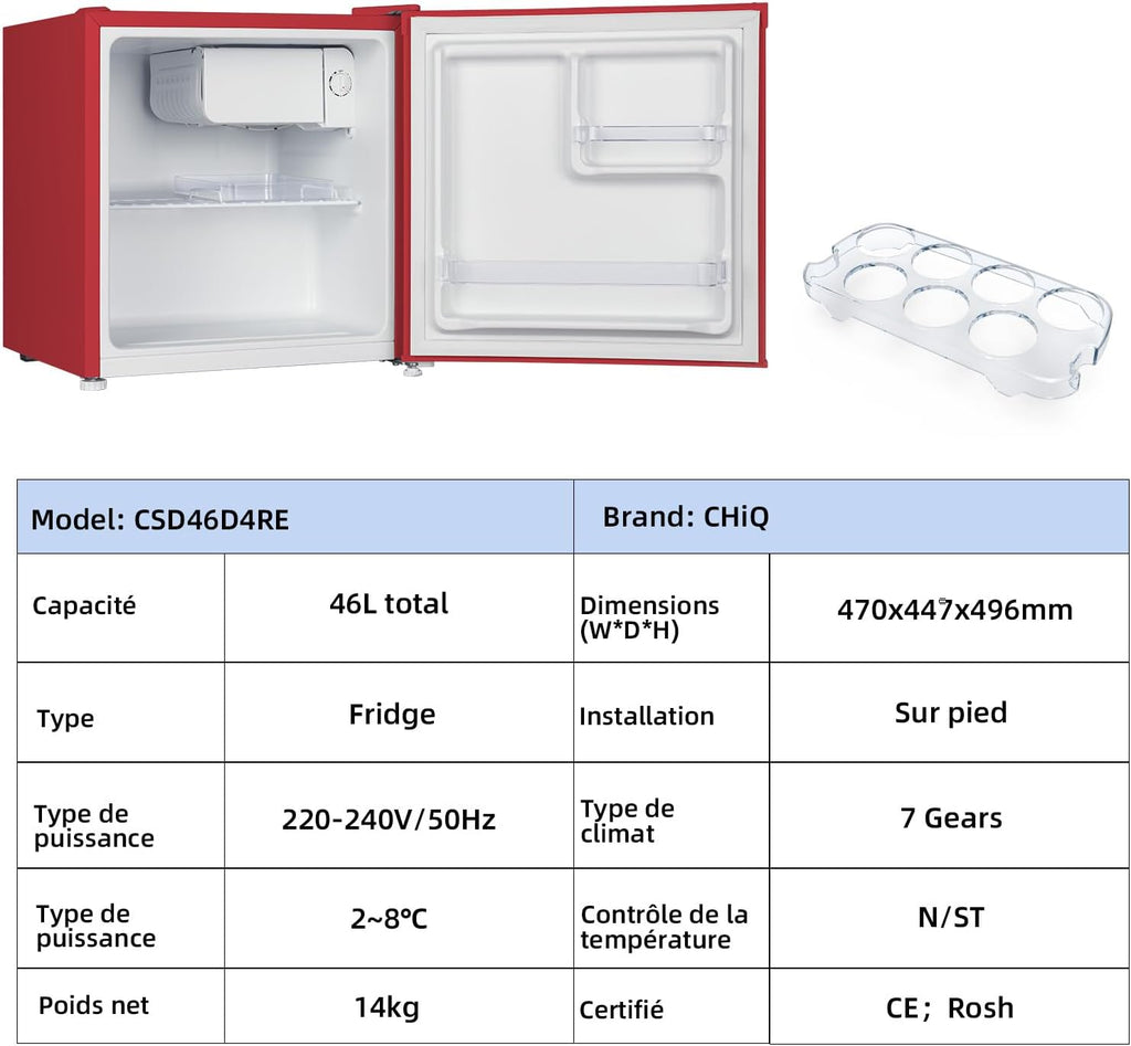 Mini réfrigérateur de table 46L 47 x 44,7 cm Avec porte-bouteilles Thermostat réglable