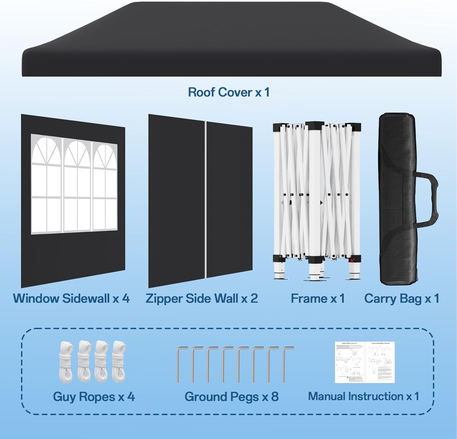 JUMMICO Waterdichte opvouwbare tuinpaviljoen, tuinpaviljoen voor buiten, in hoogte verstelbaar, Barnum UV50+, paviljoen voor kamperen, festivals, strand, tuinen 