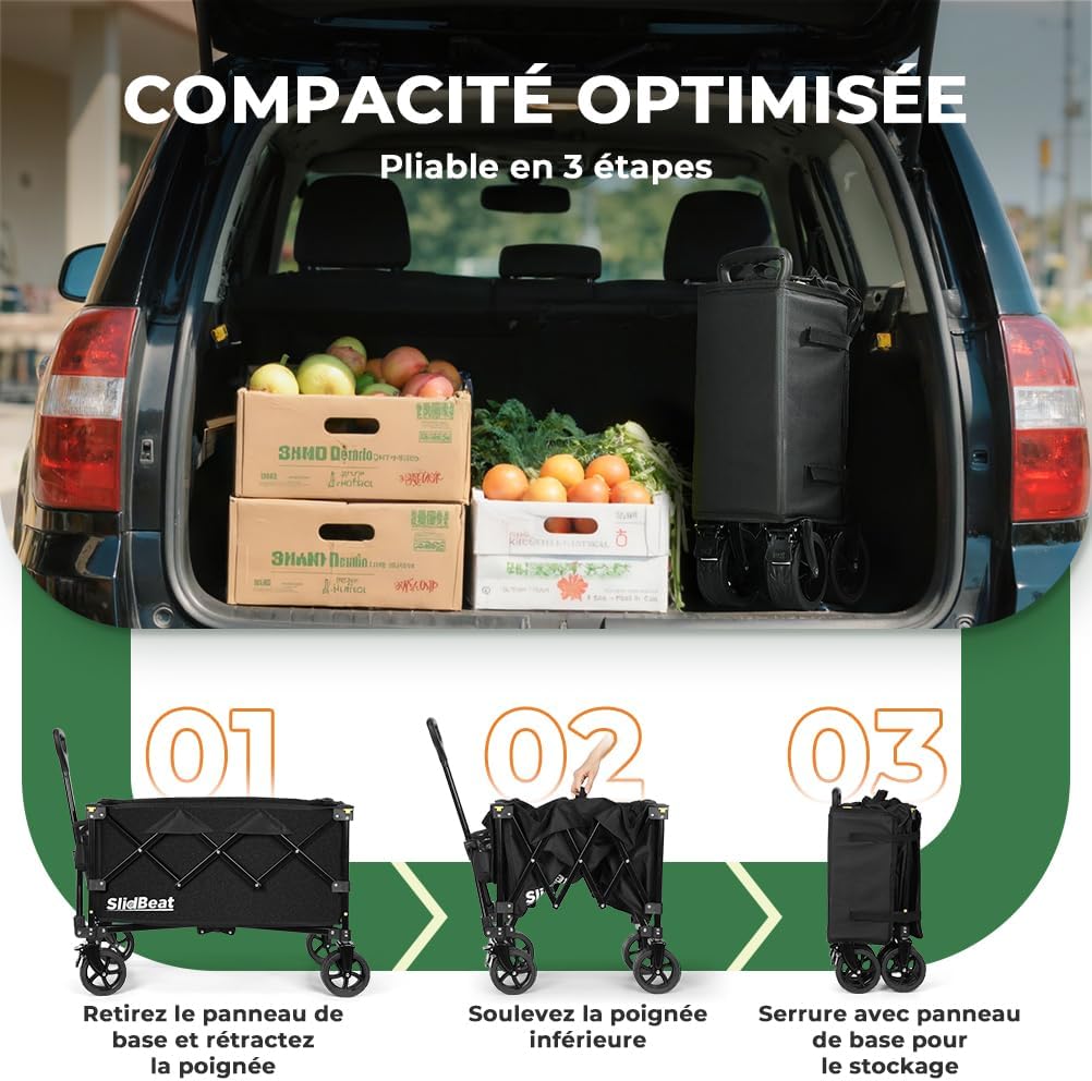SLIDBEAT Chariot de transport pliable tout terrain pour plages et shopping