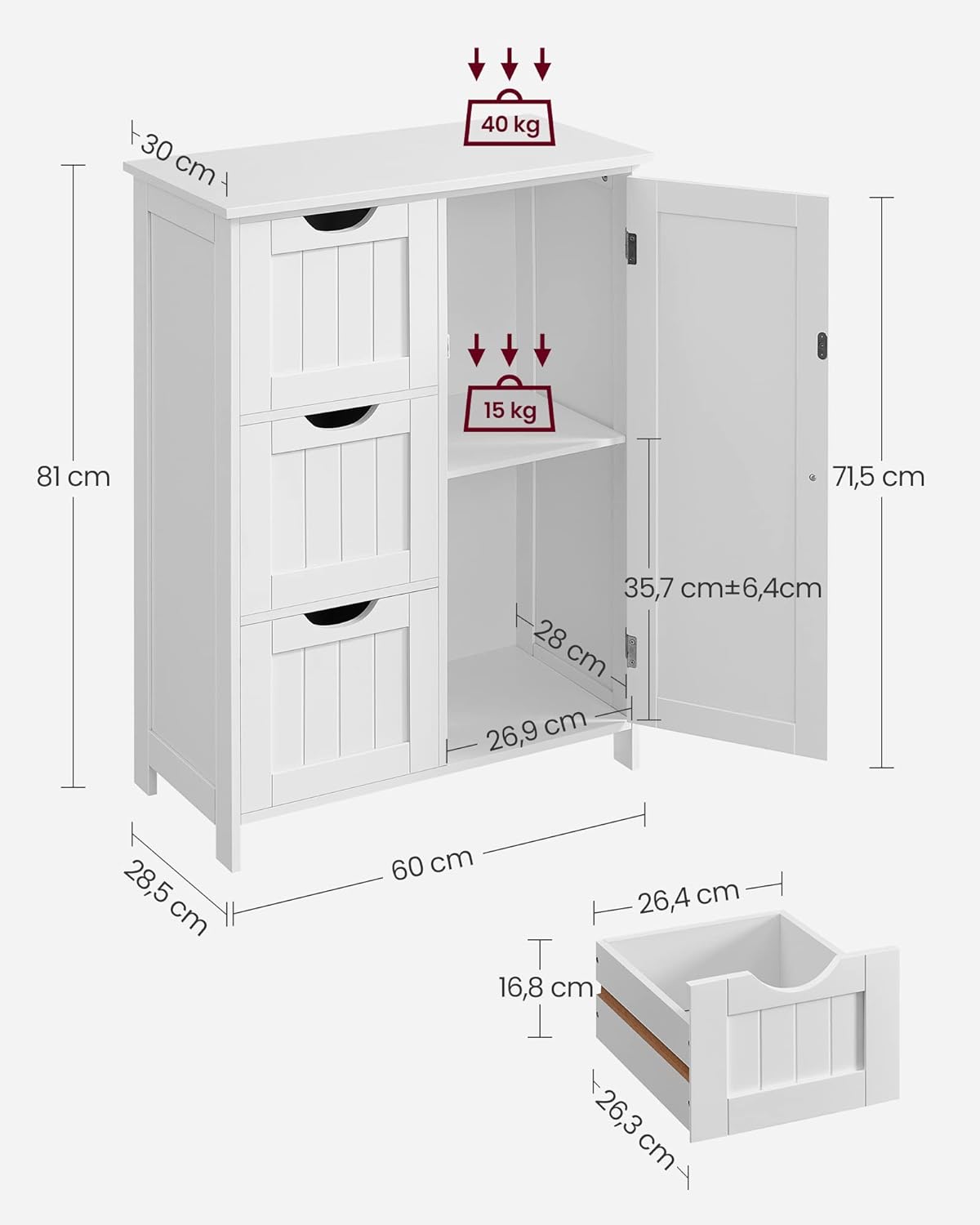 VASAGLE LHC041C02 Armoire de rangement pour salle de bain avec porte et étagères réglables