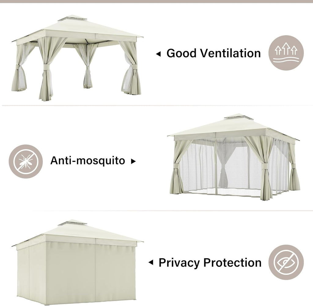 Tente pavillon d'extérieur améliorée à double toit, auvent imperméable UV50+ avec filet et crochets