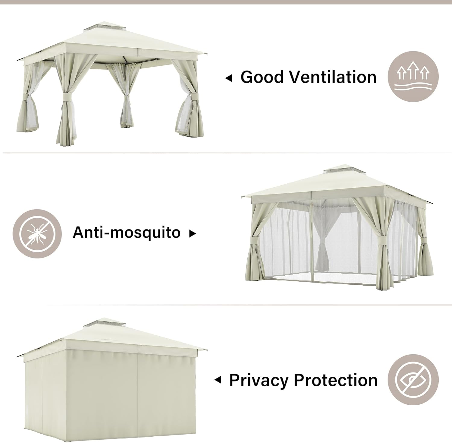 Tente pavillon d'extérieur améliorée à double toit, auvent imperméable UV50+ avec filet et crochets