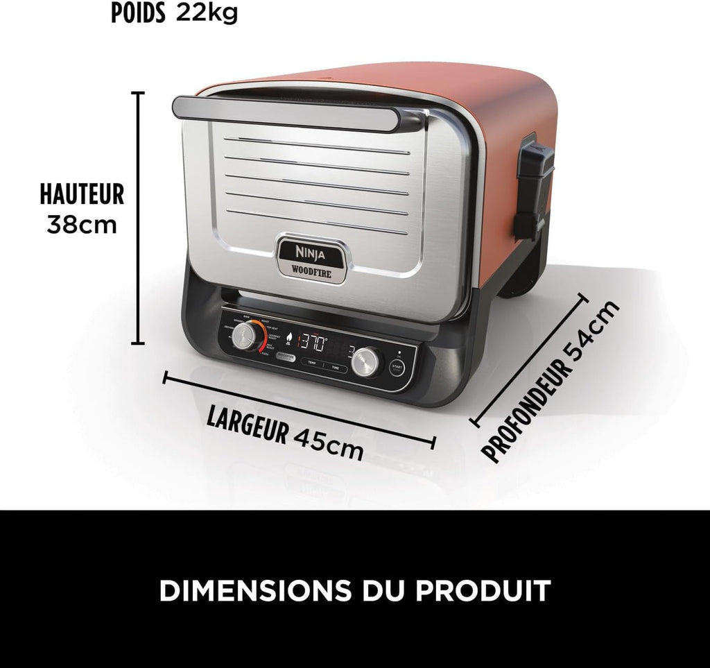 Ninja Artisan Four à pizza et friteuse sans huile électrique d’extérieur, avec 4 modes : Pizza, Frire sans huile, Cuire au four, Faire lever, Avec pierre, pelle, plateau, panier Crousti, Gris MO201EU