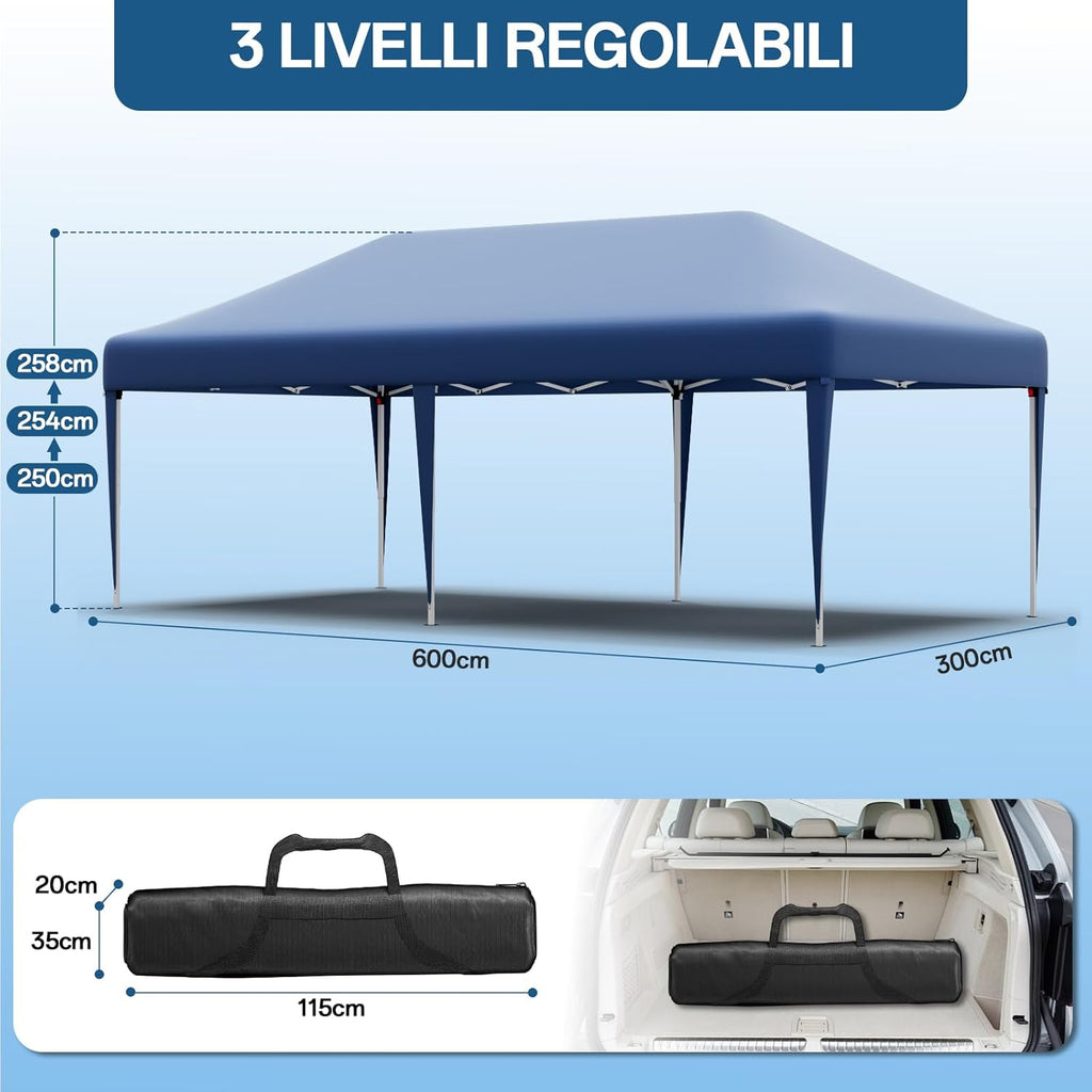 JUMMICO Waterdichte opvouwbare tuinpaviljoen, tuinpaviljoen voor buiten, in hoogte verstelbaar, Barnum UV50+, paviljoen voor kamperen, festivals, strand, tuinen 