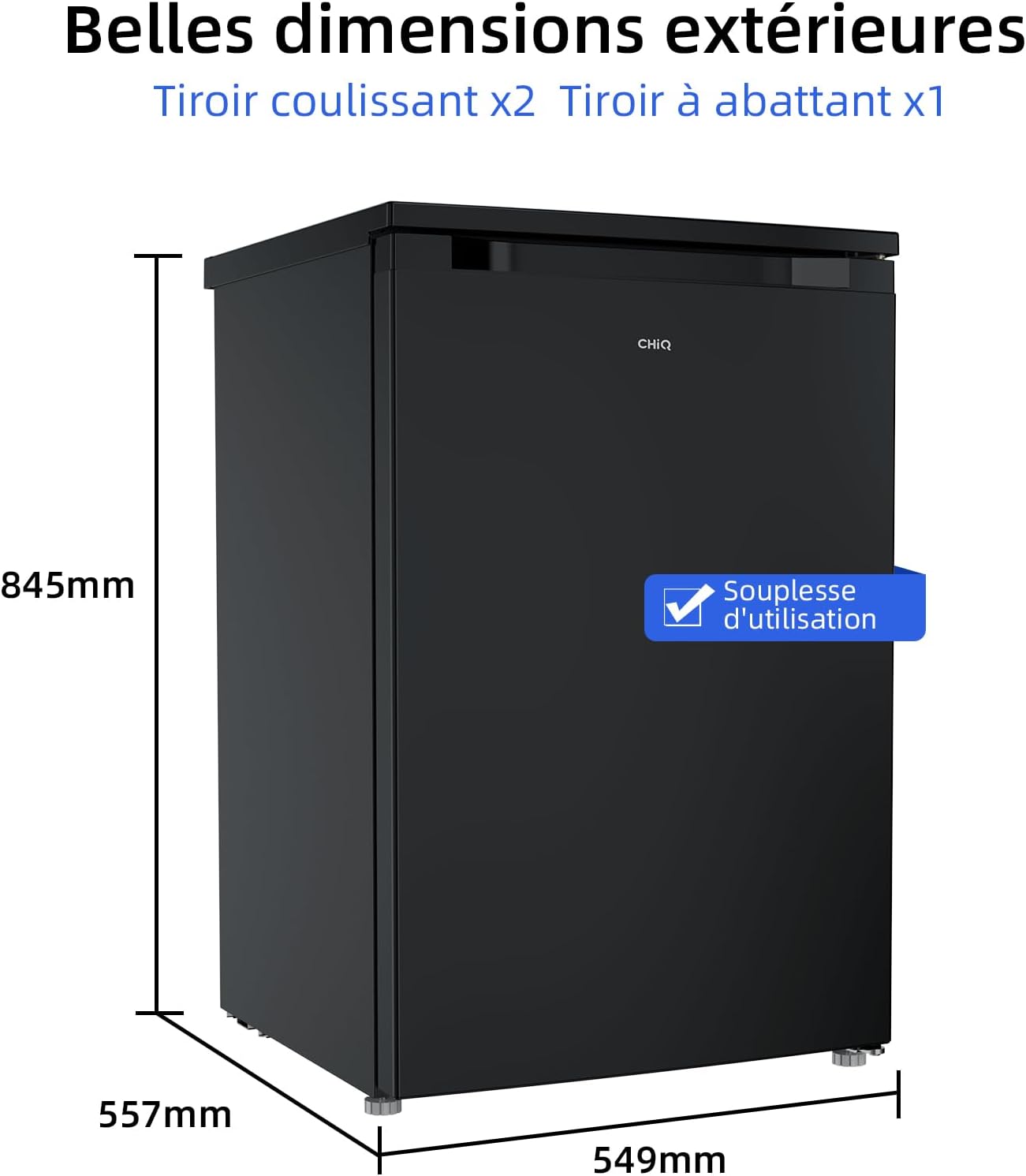 CHiQ Congélateur d'une capacité de 145 L, Congélation rapide, Thermostat réglable Silencieux Porte réversible, Noir, Classe énergétique E
