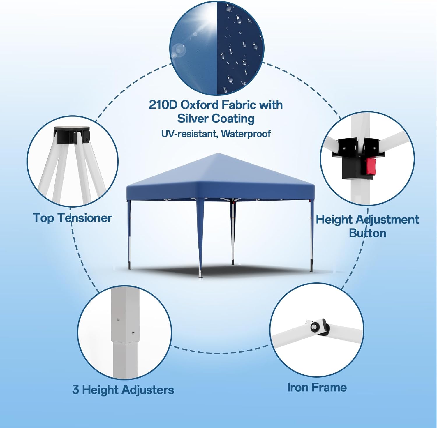 JUMMICO Waterdichte opvouwbare tuinpaviljoen, tuinpaviljoen voor buiten, in hoogte verstelbaar, Barnum UV50+, paviljoen voor kamperen, festivals, strand, tuinen 