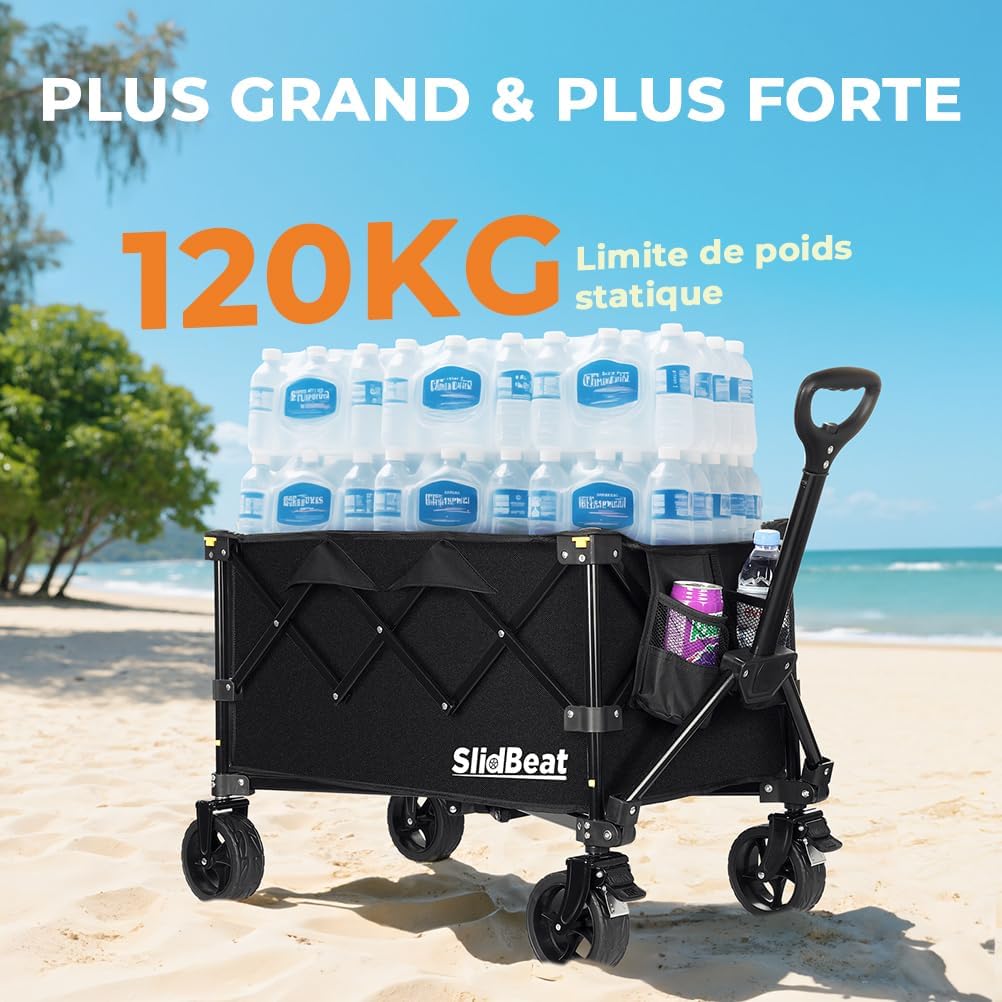 SLIDBEAT Chariot de transport pliable tout terrain pour plages et shopping