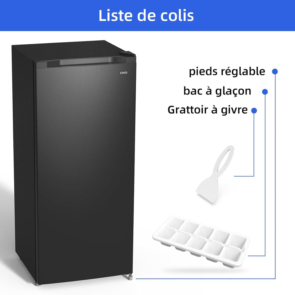 CHiQ Congélateur d'une capacité de 145 L, Congélation rapide, Thermostat réglable Silencieux Porte réversible, Noir, Classe énergétique E