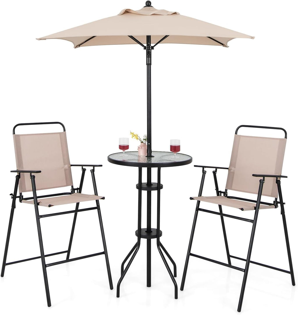 Ensemble bistrot KOMFOTTEU, salon de jardin avec parasol, table avec trou pour parasol, 2 chaises pliantes, ensemble table et chaises de patio, mobilier d'extérieur pour balcon