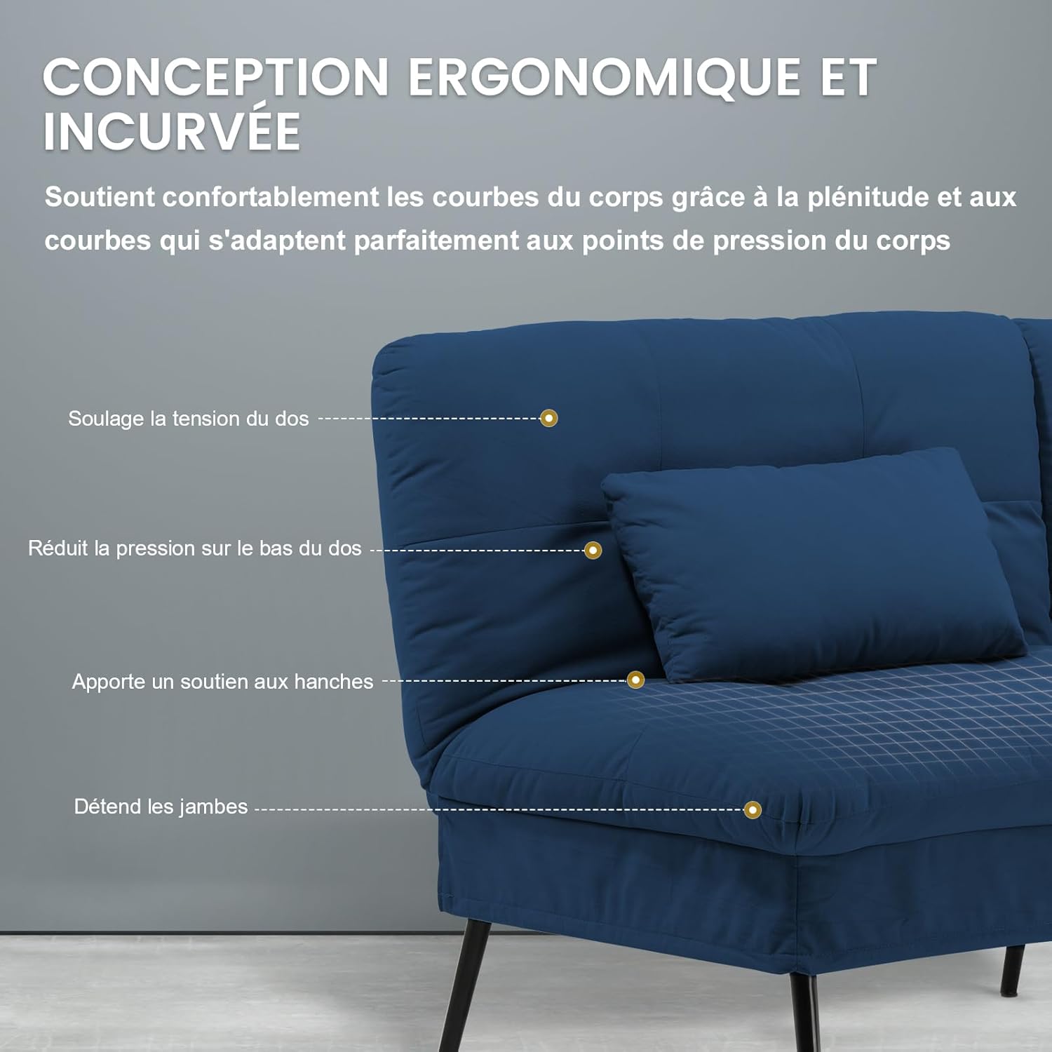 COMHOMA Slaapbank met slaapfunctie - Omvormbare futonhoes - Hoekbank - 3-zits gastenbank - met verstelbare stoffen rugleuning - Grijs 