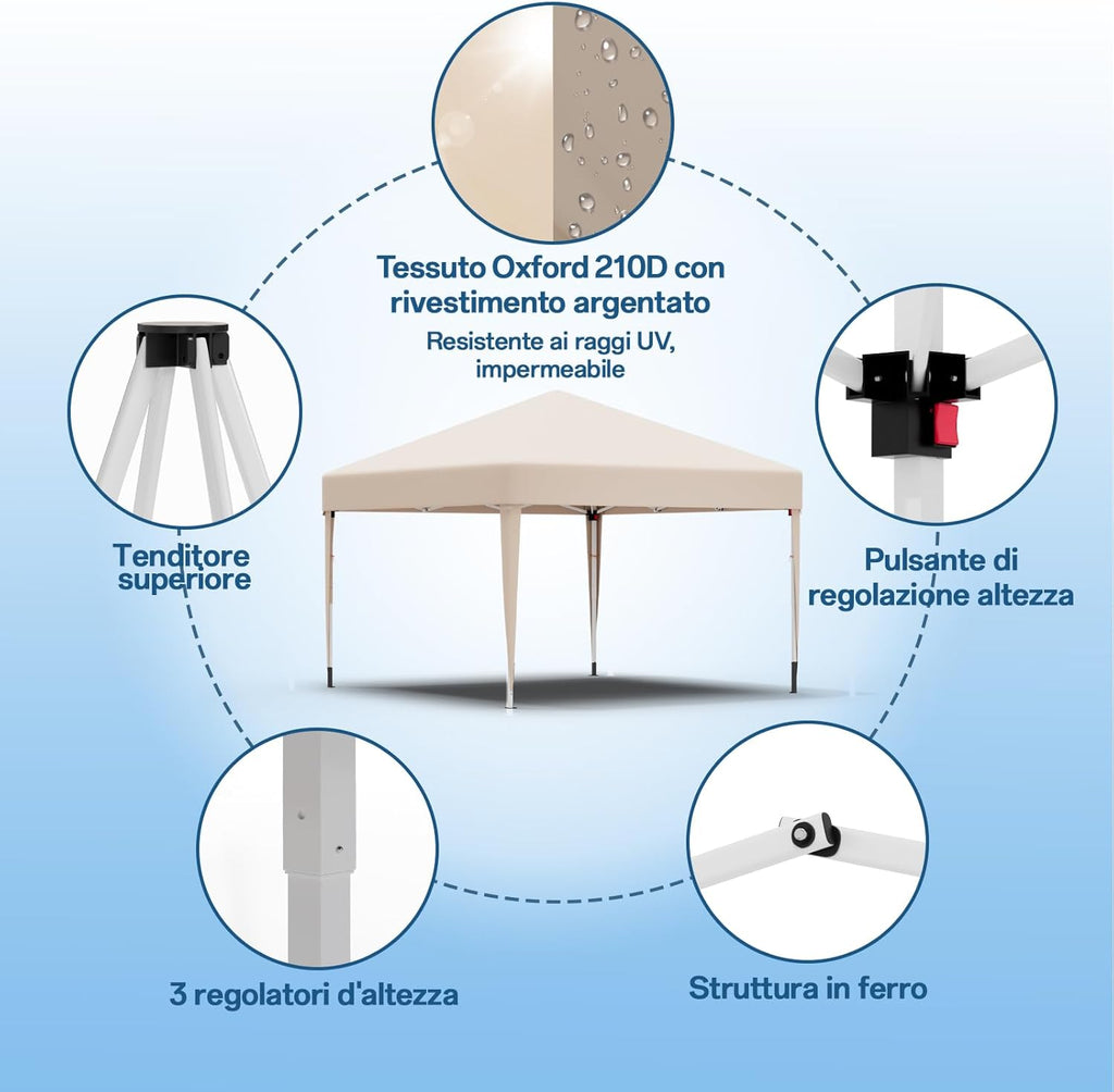 JUMMICO Waterdichte opvouwbare tuinpaviljoen, tuinpaviljoen voor buiten, in hoogte verstelbaar, Barnum UV50+, paviljoen voor kamperen, festivals, strand, tuinen 