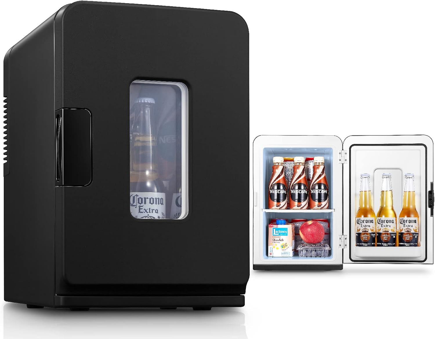 Mini réfrigérateur FOHERE 15 L/21 canettes, petit réfrigérateur portable 240 V/12 V, mode silencieux, fonction chaud/froid, cosmétique noir