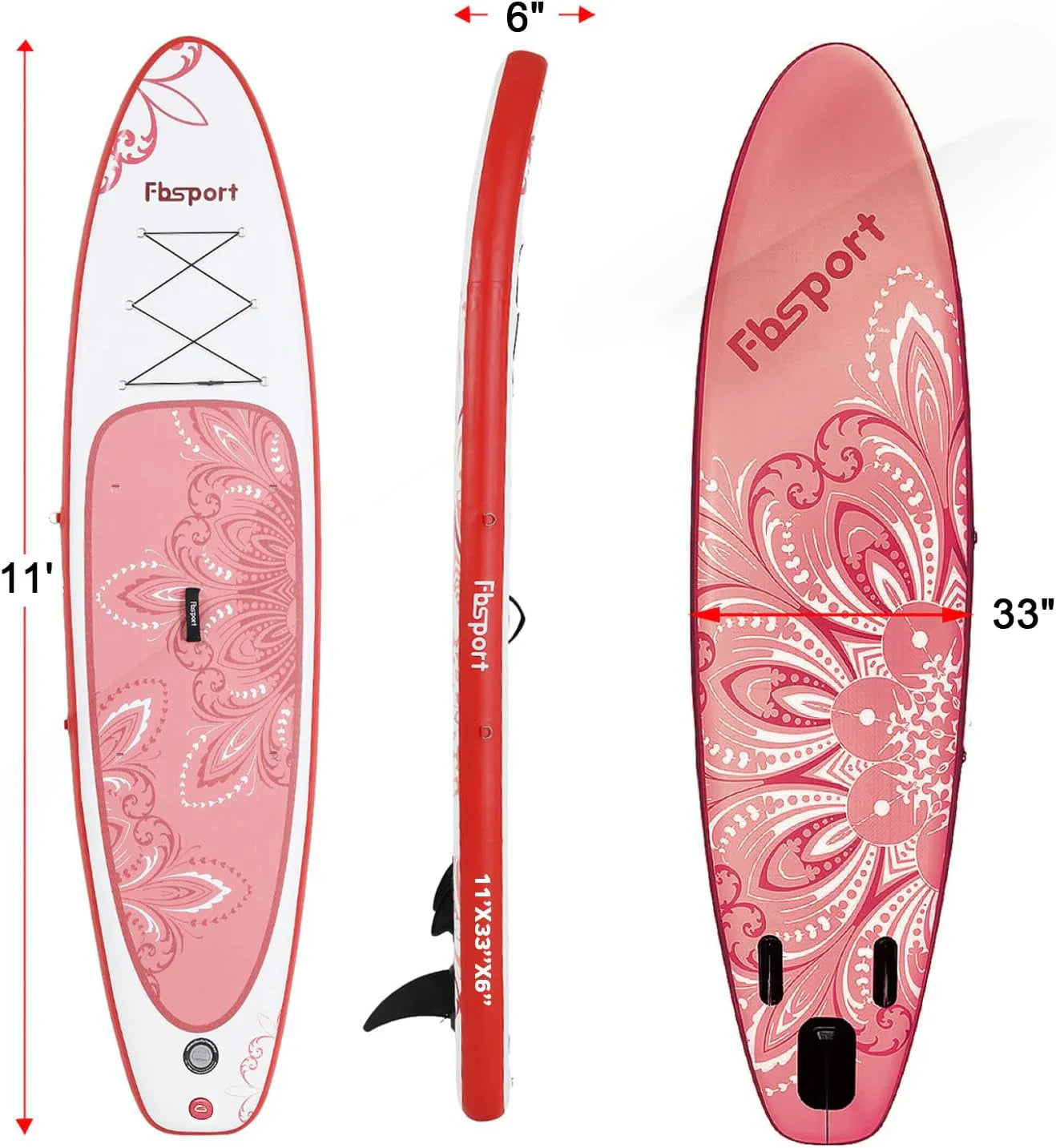 Planche de stand up paddle FBSPORT Premium 11', planche de yoga, contrôle du surf, pont antidérapant, attache, pagaie et pompe