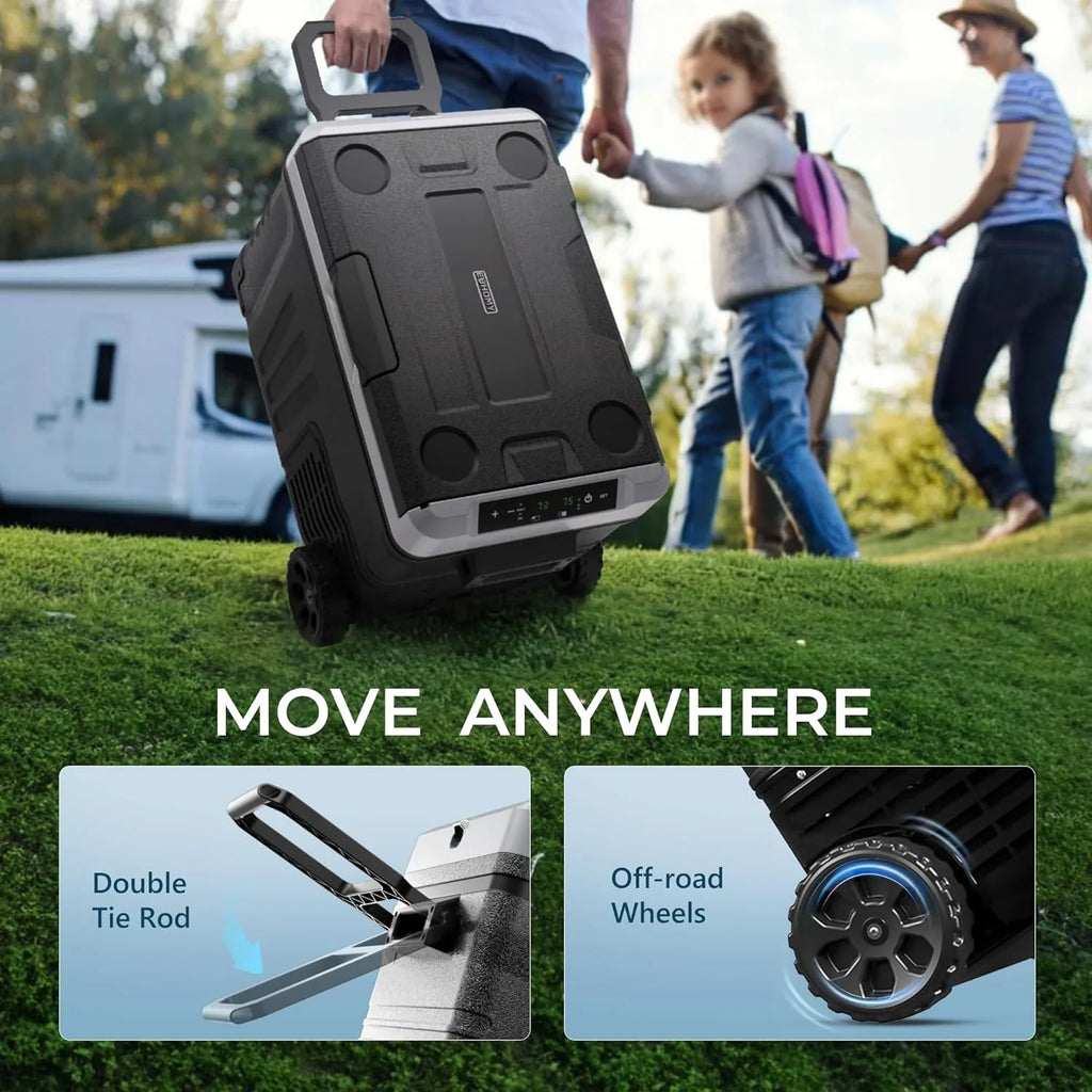 Réfrigérateur EUHOMY 12V, 53 qt (50 litres) Congélateur électrique Congélateur portable 12V Congélateur avec roulettes et 2 paniers