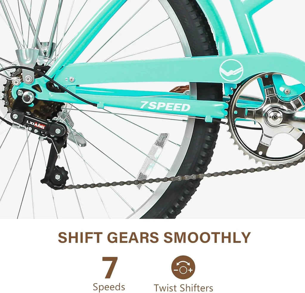 Vélo de plage WEIZE, vélo de ville adulte 26 pouces pour hommes et femmes, 7 vitesses, acier à haute teneur en carbone, garde-boue avant et arrière, vélo de ville confortable