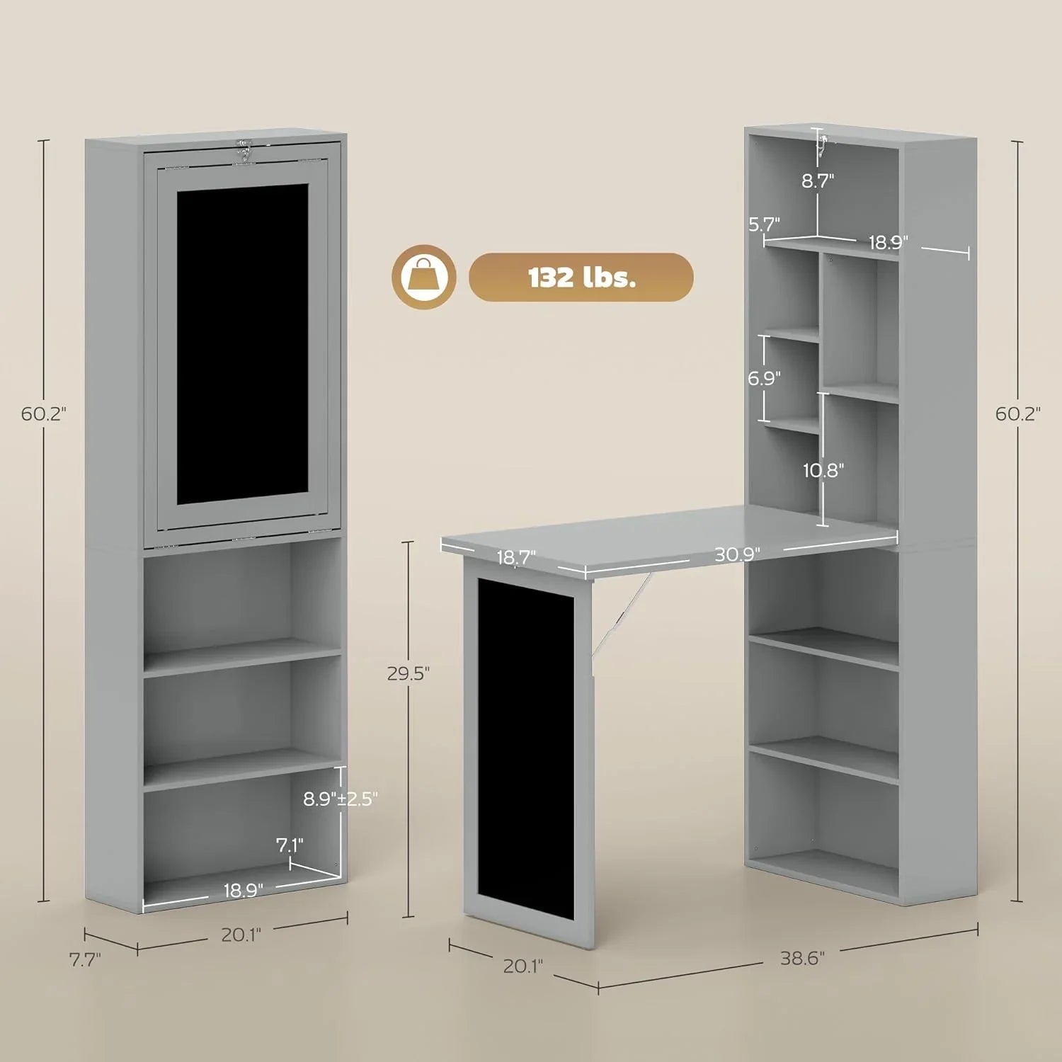 Bureau pliant convertible, armoire de bureau murale, poste de travail multifonctionnel pour le bureau à domicile