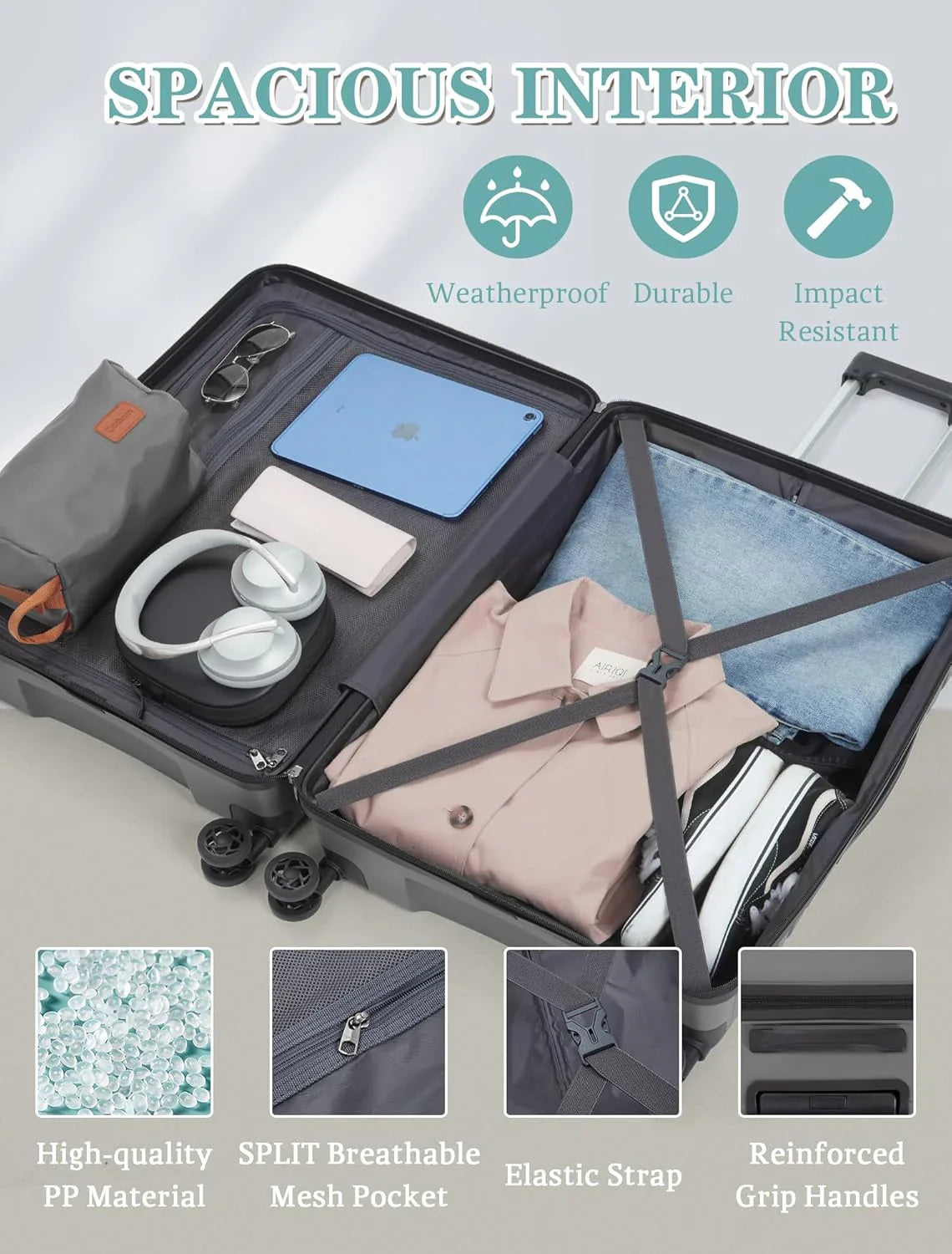 Ensemble de 5 bagages à roulettes, valise rigide en ABS avec roulettes pivotantes