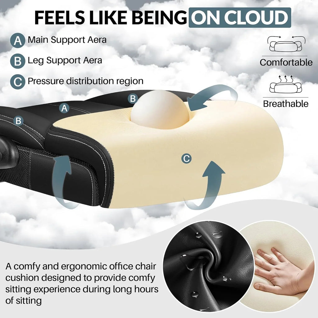 Chaise de bureau pivotante à pieds hauts, en cuir respirant, avec support lombaire