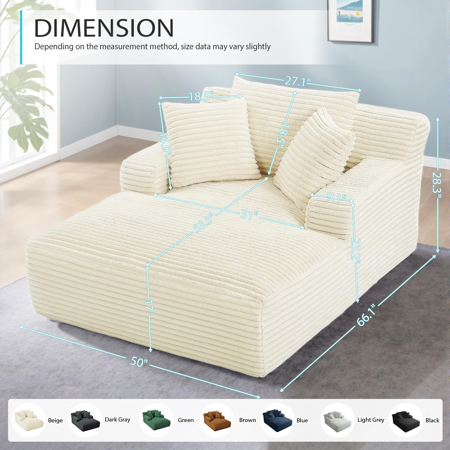 Fauteuil inclinable d'intérieur de 50 pouces, canapé-lit surdimensionné en velours côtelé, fauteuil de lecture à couchage profond, canapé nuage, canapé de salon