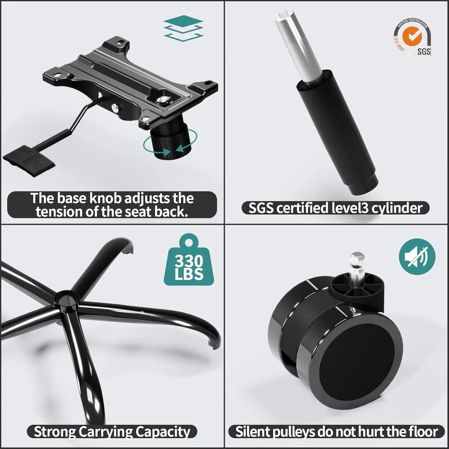 Chaise de bureau ergonomique, chaise de bureau en maille avec roulettes, capacité de charge de 150 kg, chaise de jeu confortable, dossier haut