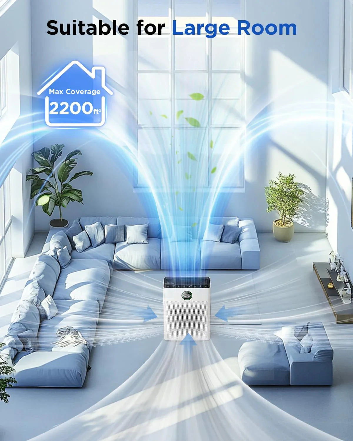 Purificateurs d'air pour la maison, grande pièce jusqu'à 2200 pi², purificateur d'air MOOKA pour animaux domestiques avec filtre lavable