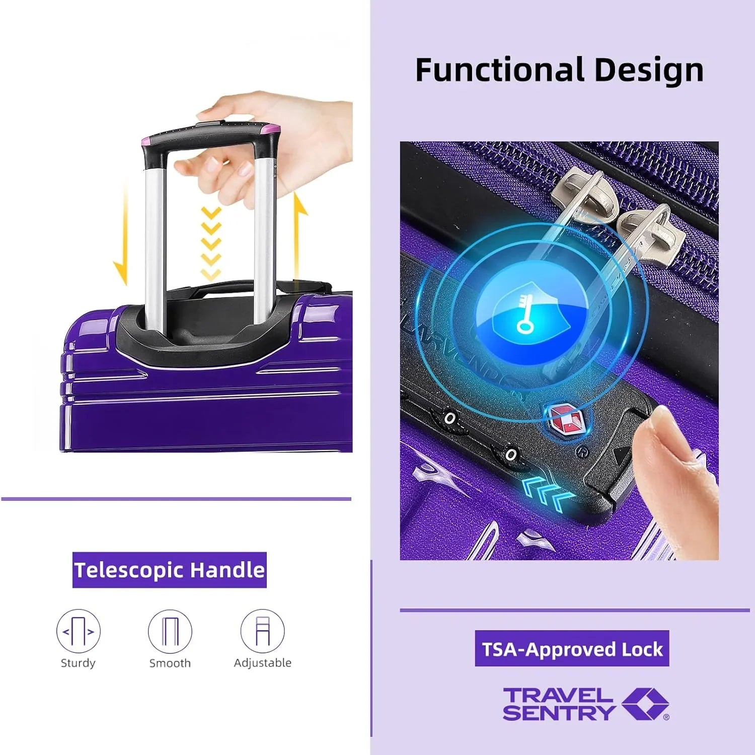 Ensemble de bagages 6 pièces, ensemble de valises rigides extensibles avec roulettes pivotantes, ensemble de bagages à roulettes légers
