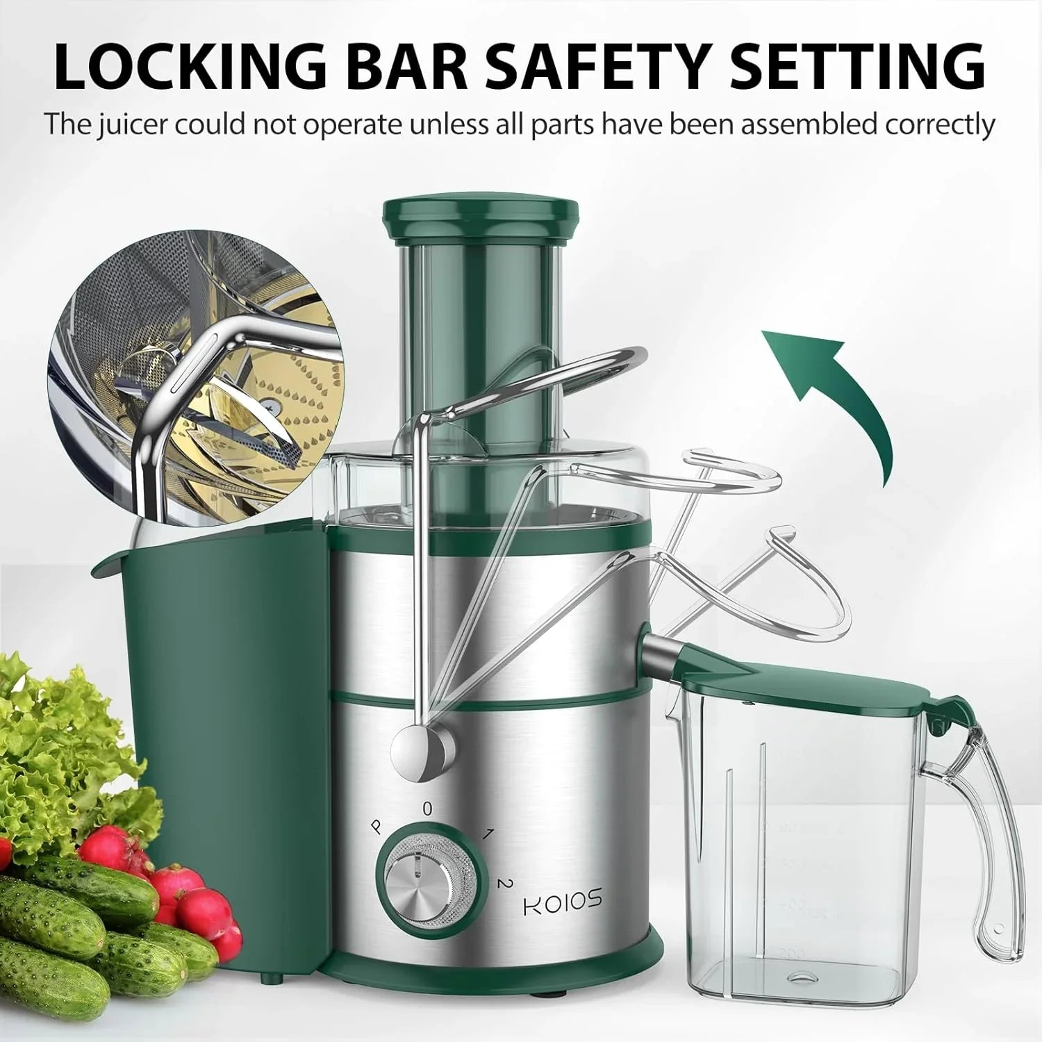 Centrifugeuse KOIOS 1 300 W avec goulotte d'alimentation extra large de 7,6 cm et filtre en titane