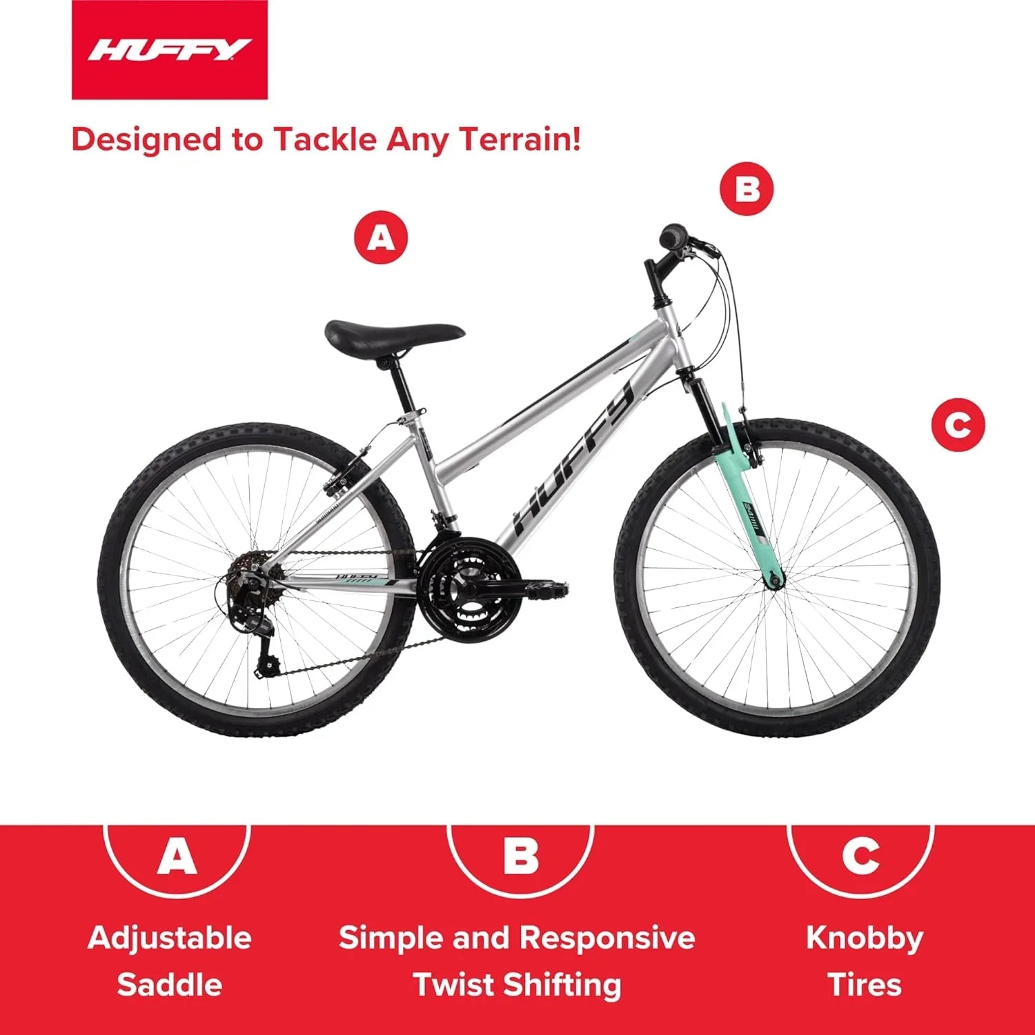 VTT semi-rigide Huffy Stone Mountain, pour garçons/filles/hommes/femmes, tailles 20"/24"/26"