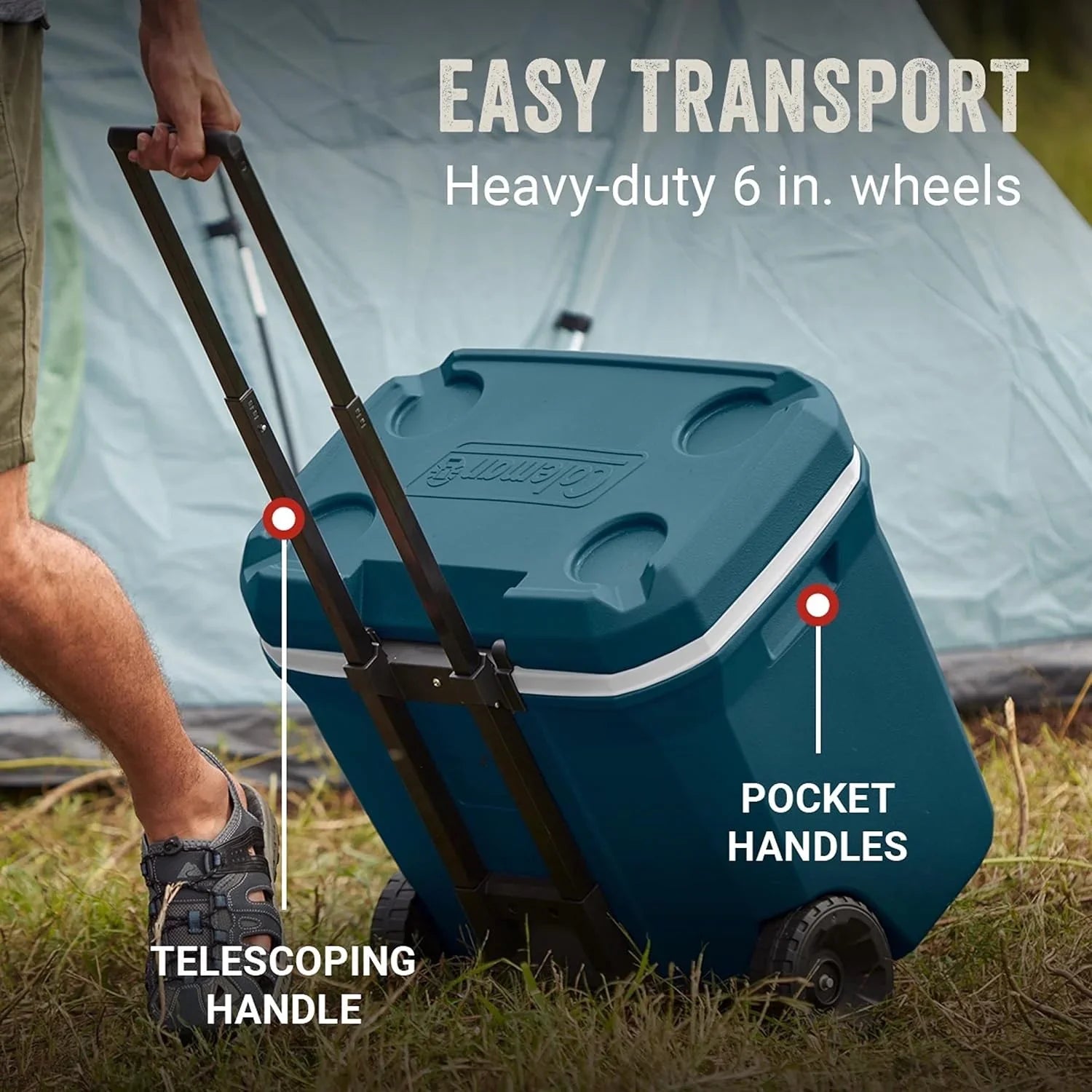 Glacière portable isotherme à roulettes Coleman, glacière rigide d'extérieur étanche, conserve la glace jusqu'à 5 jours, 100 litres