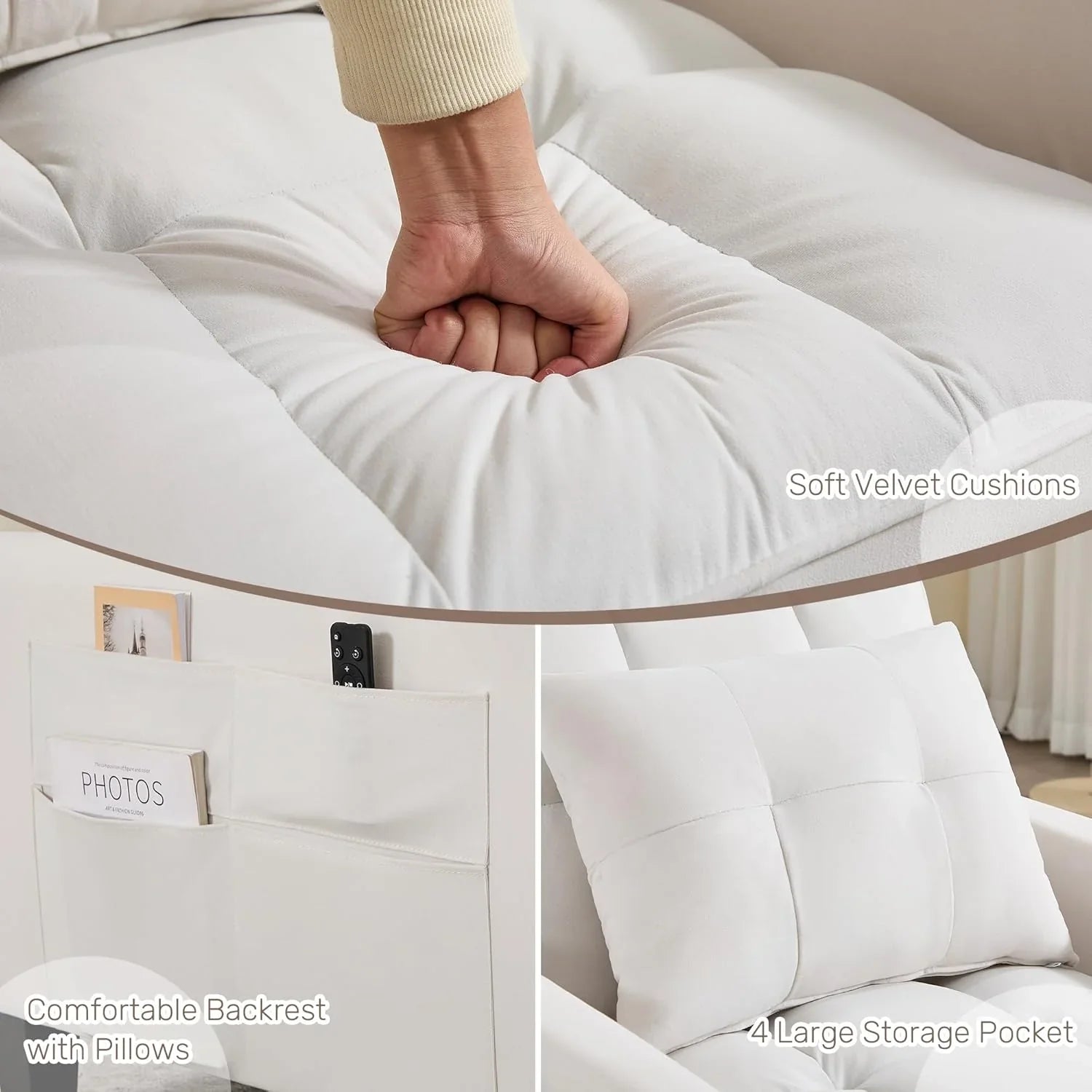 Fauteuil convertible 3 en 1, canapé-lit gigogne, canapé simple en velours avec dossier réglable