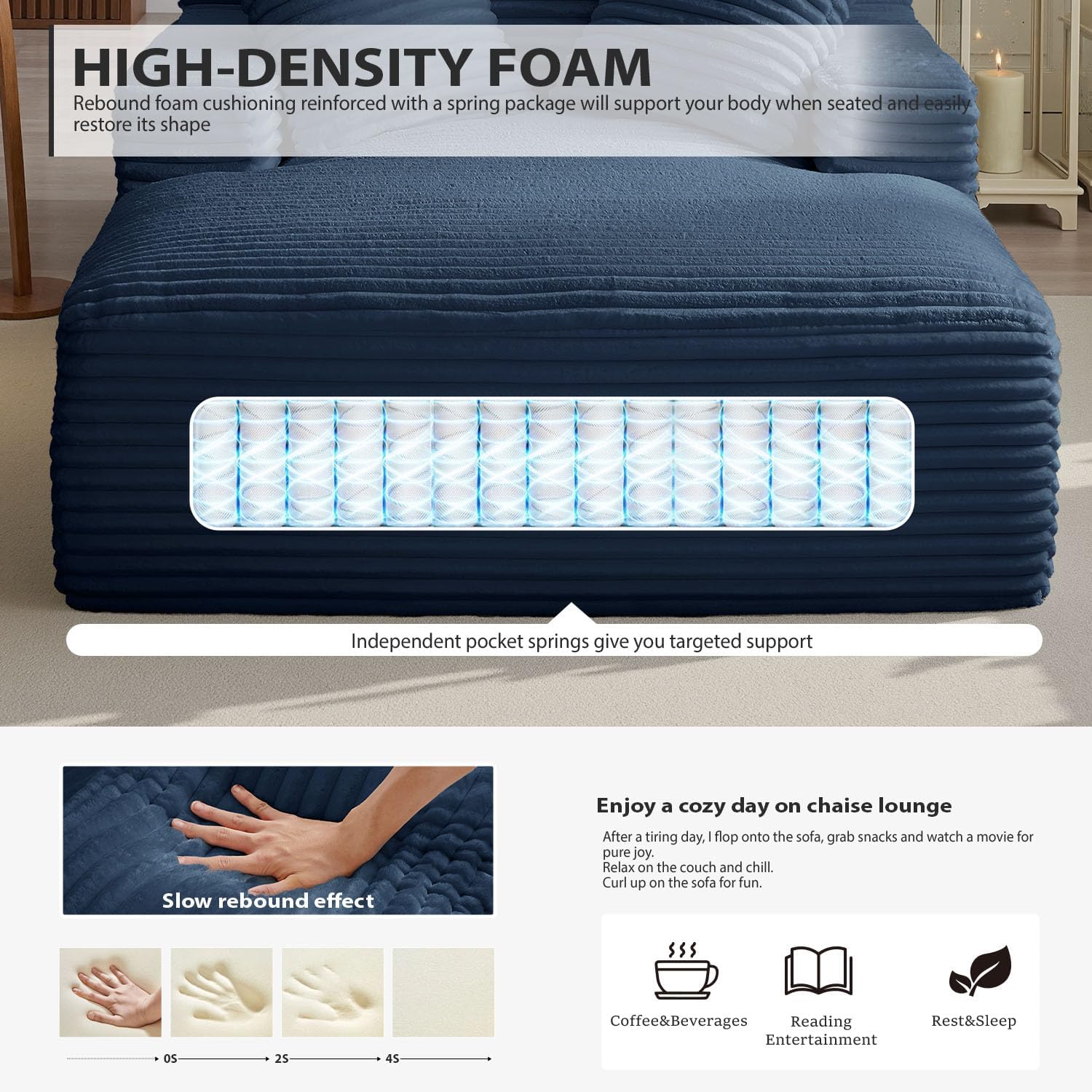 Fauteuil inclinable d'intérieur de 50 pouces, canapé-lit surdimensionné en velours côtelé, fauteuil de lecture à couchage profond, canapé nuage, canapé de salon