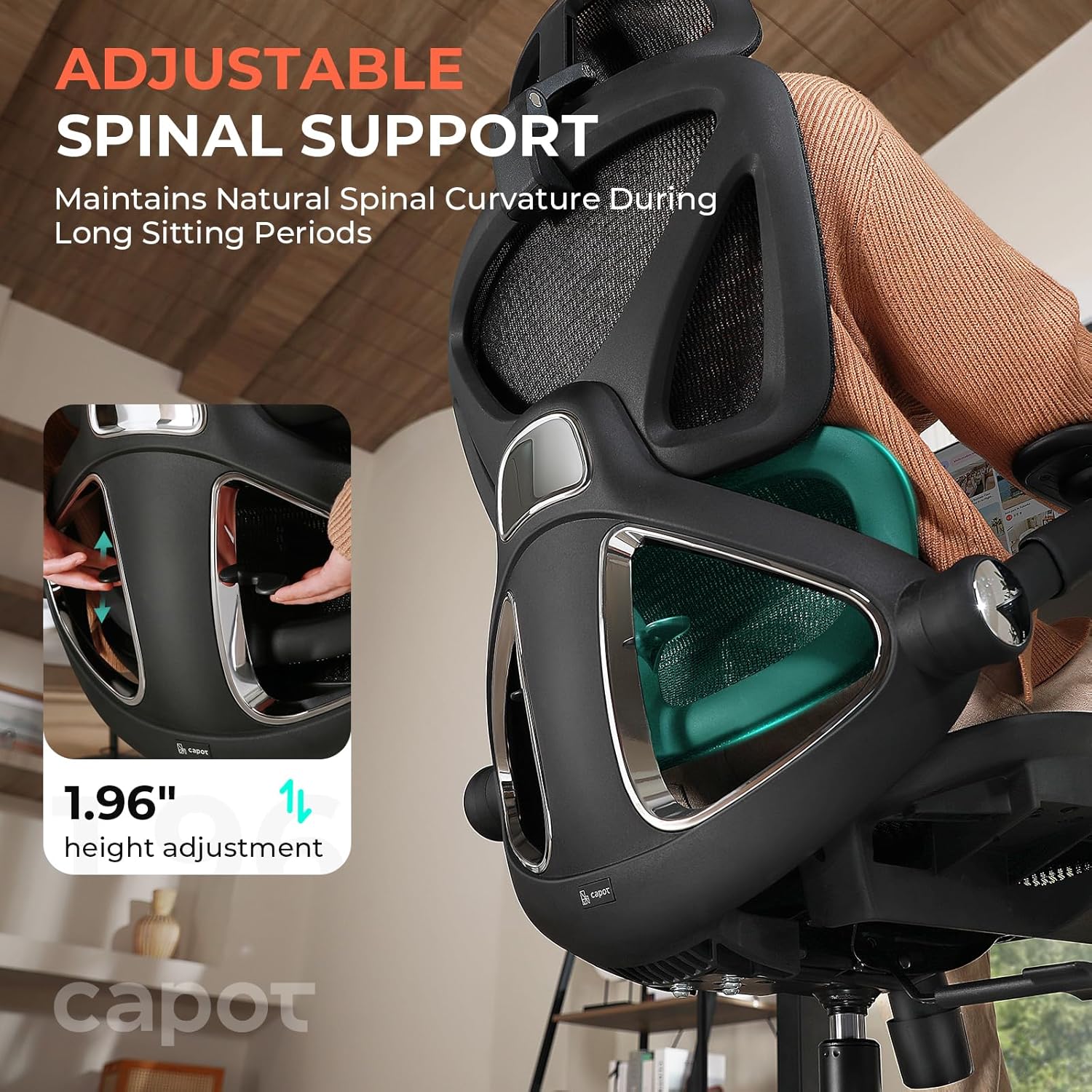 Chaise de bureau ergonomique en maille avec dossier haut réglable lombaire, capacité de charge de 400 lb