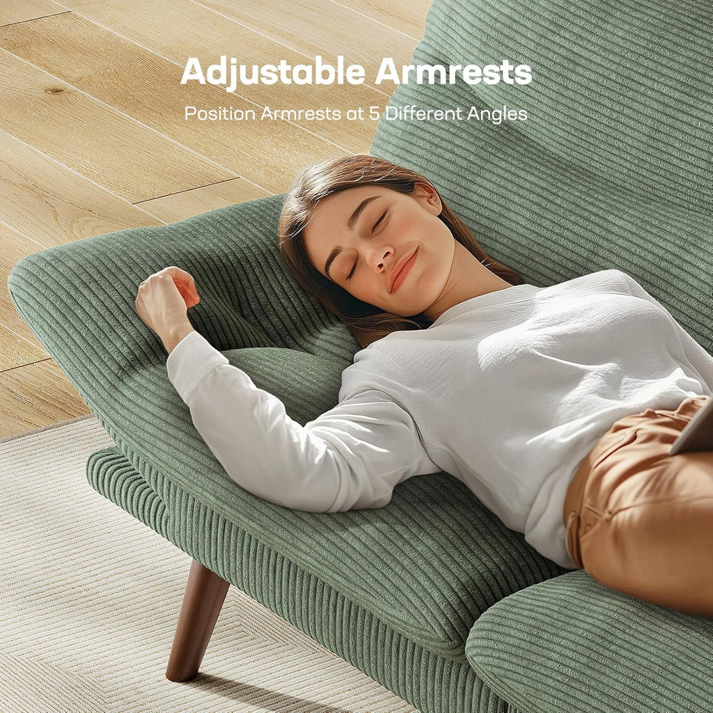 Canapé-lit futon, canapé futon avec dossier et accoudoirs réglables, convertible en petit canapé-lit causeuse en velours côtelé vert