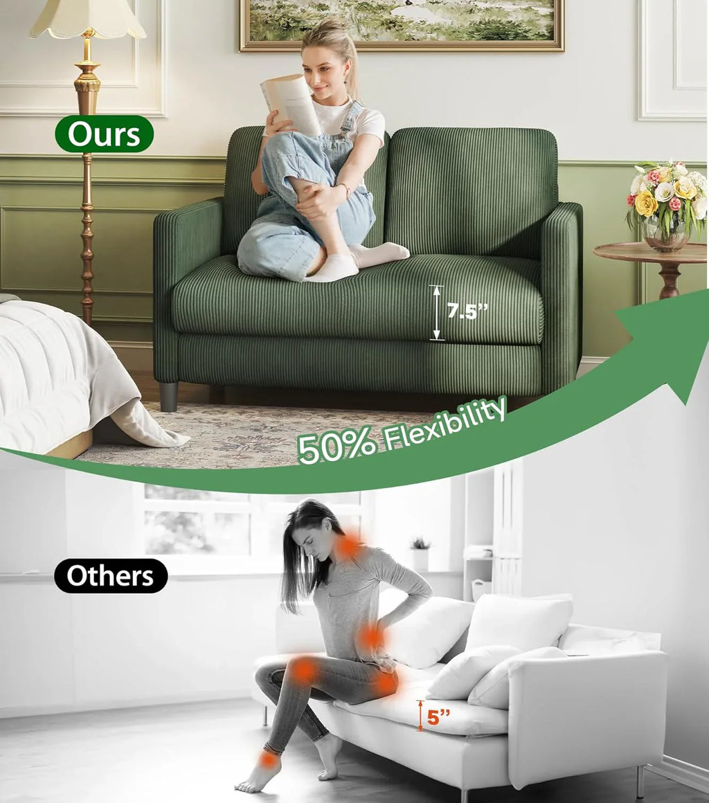 Causeuse de 51 pouces, causeuse confortable en velours côtelé