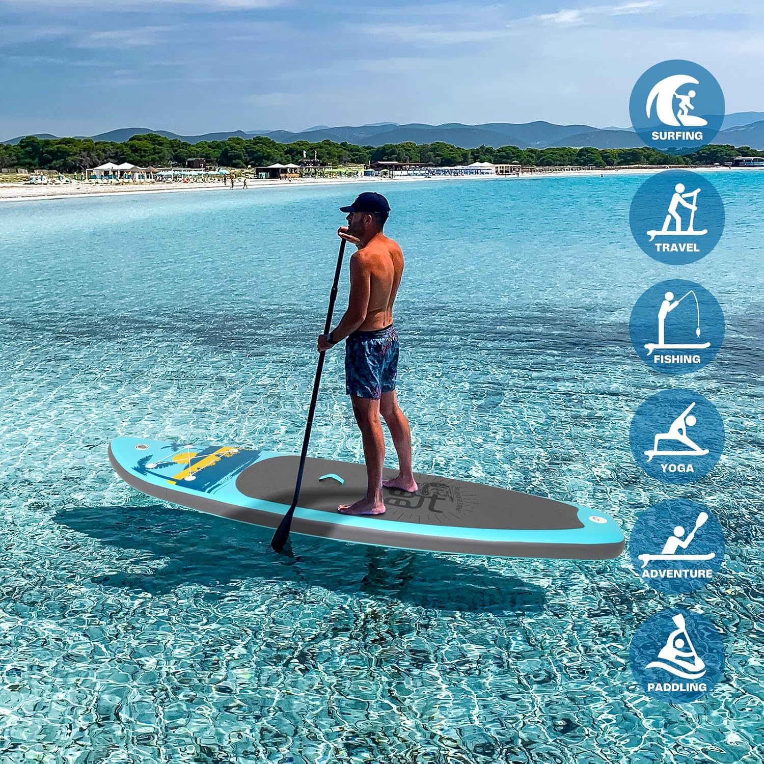 Planche de stand up paddle gonflable FunWater avec accessoires de pagaie SUP haut de gamme, pont EVA antidérapant, pagaie 11'/10'6'