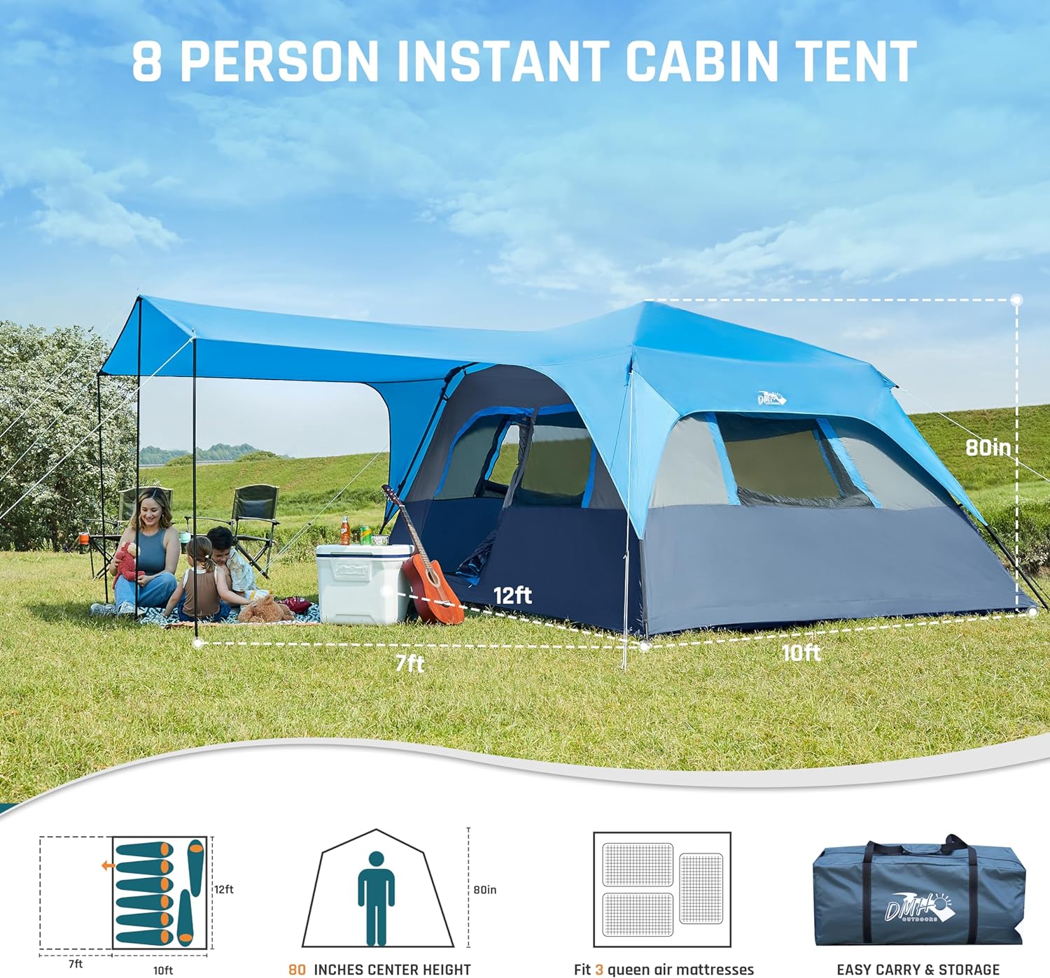 Tente à ouverture rapide, tente de camping familiale, tente de camping pop-up, grande tente imperméable pour le camping en plein air