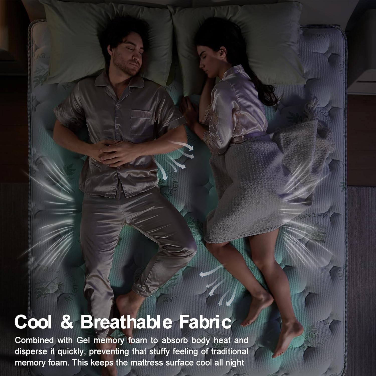 Matelas queen size de 12 pouces, matelas hybride en mousse à mémoire de forme mi-ferme avec ressorts ensachés