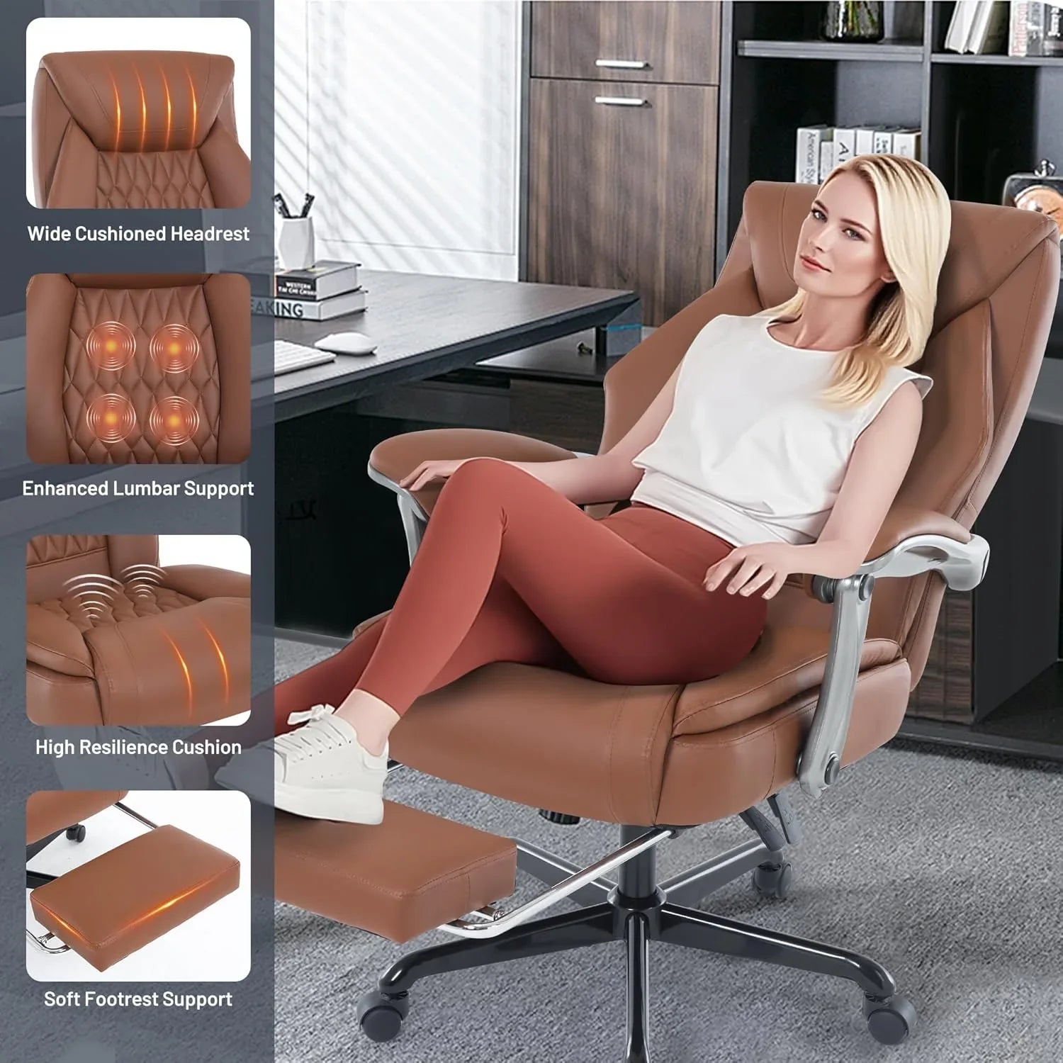 Fauteuil de bureau massant avec chauffage et repose-pieds Fauteuil de bureau ergonomique inclinable pour cadres