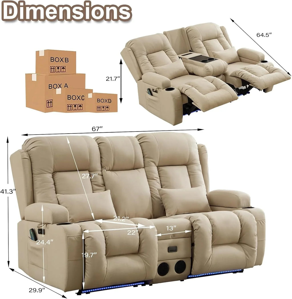 Canapé inclinable électrique TUNYI avec fonctions massage et chauffage, siège home cinéma avec console, canapé inclinable électrique pour camping-car