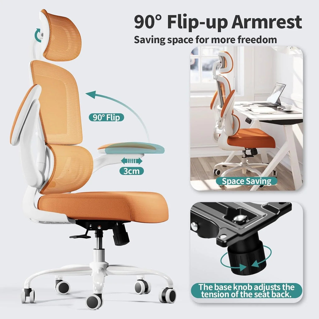 Chaise de bureau ergonomique, chaise de bureau en maille avec roulettes, capacité de charge de 150 kg, chaise de jeu confortable, dossier haut