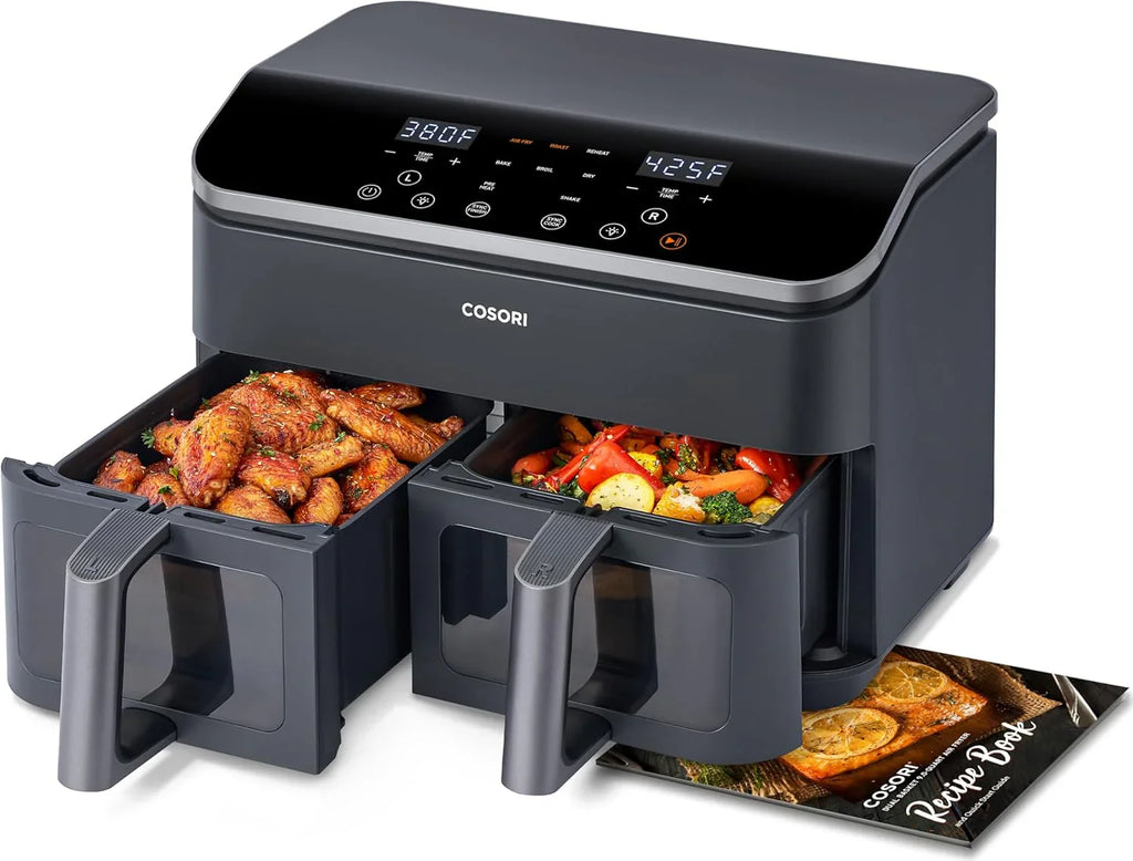 Friteuse à air double fonction 10 en 1 COSORI 9Qt avec deux paniers Cuisson et finition simultanées, cuisson au four, grillage, réchauffage et grillage