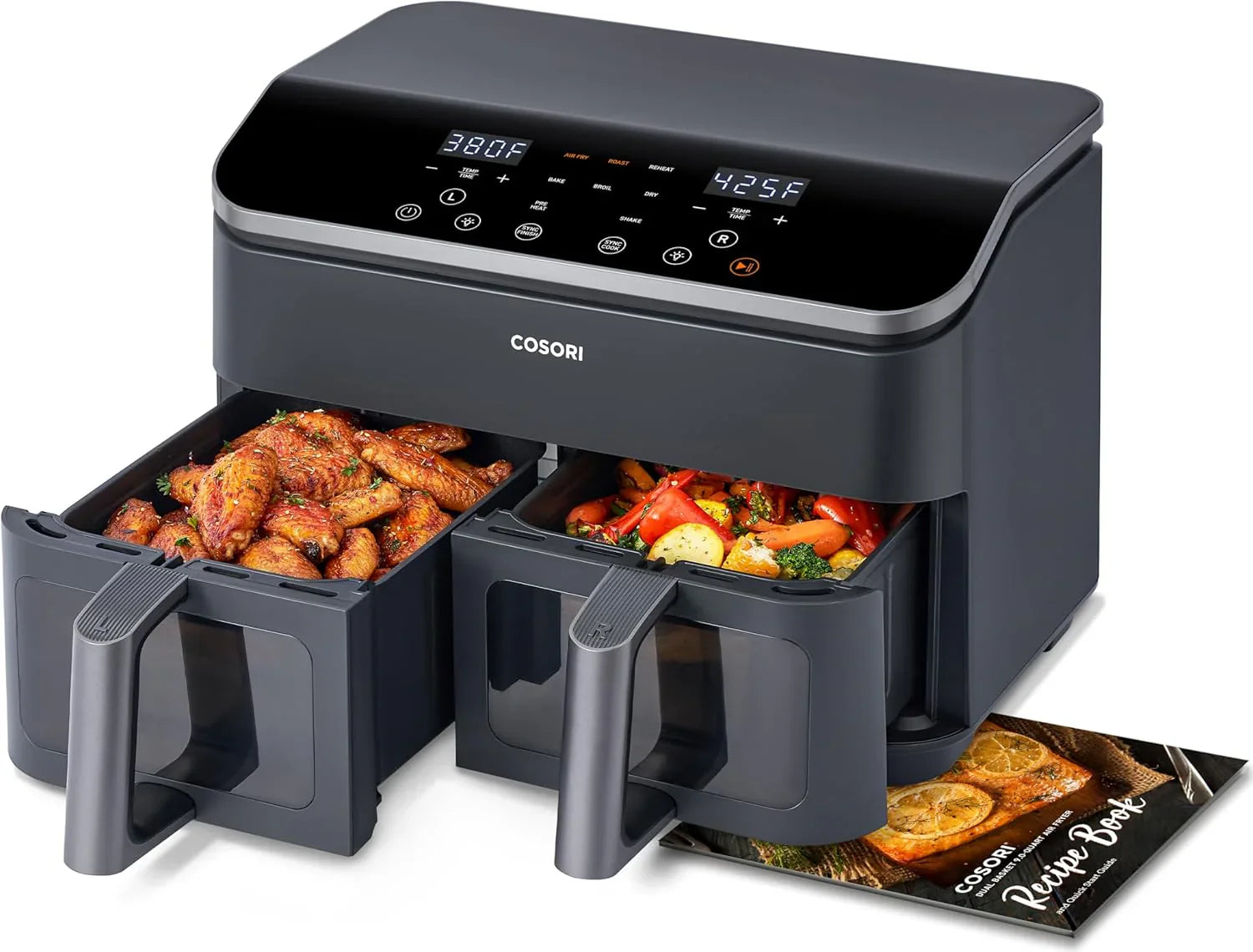 Friteuse à air double fonction 10 en 1 COSORI 9Qt avec deux paniers Cuisson et finition simultanées, cuisson au four, grillage, réchauffage et grillage
