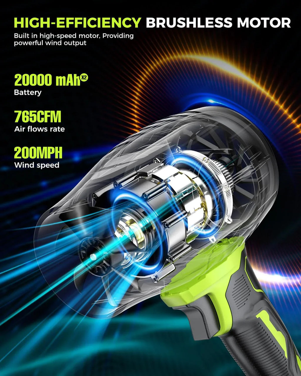 Souffleur à feuilles sans fil avec batterie et chargeur, buse allongée, souffleur turboréacteur pour le nettoyage de la cour