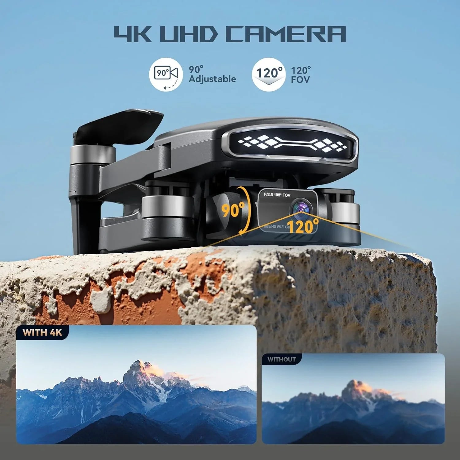 Drone à moteur sans balais pour adulte avec caméra, vidéo FPV longue portée 4K UHD