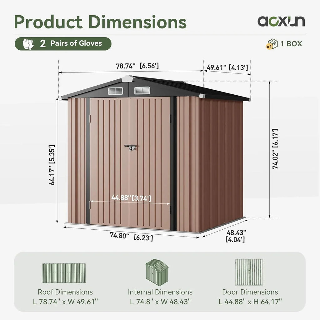 Abri de jardin extérieur Aoxun 6,2 x 4 pieds, abri de jardin en métal avec porte verrouillable et toit en pente, abri à outils, abri à vélos