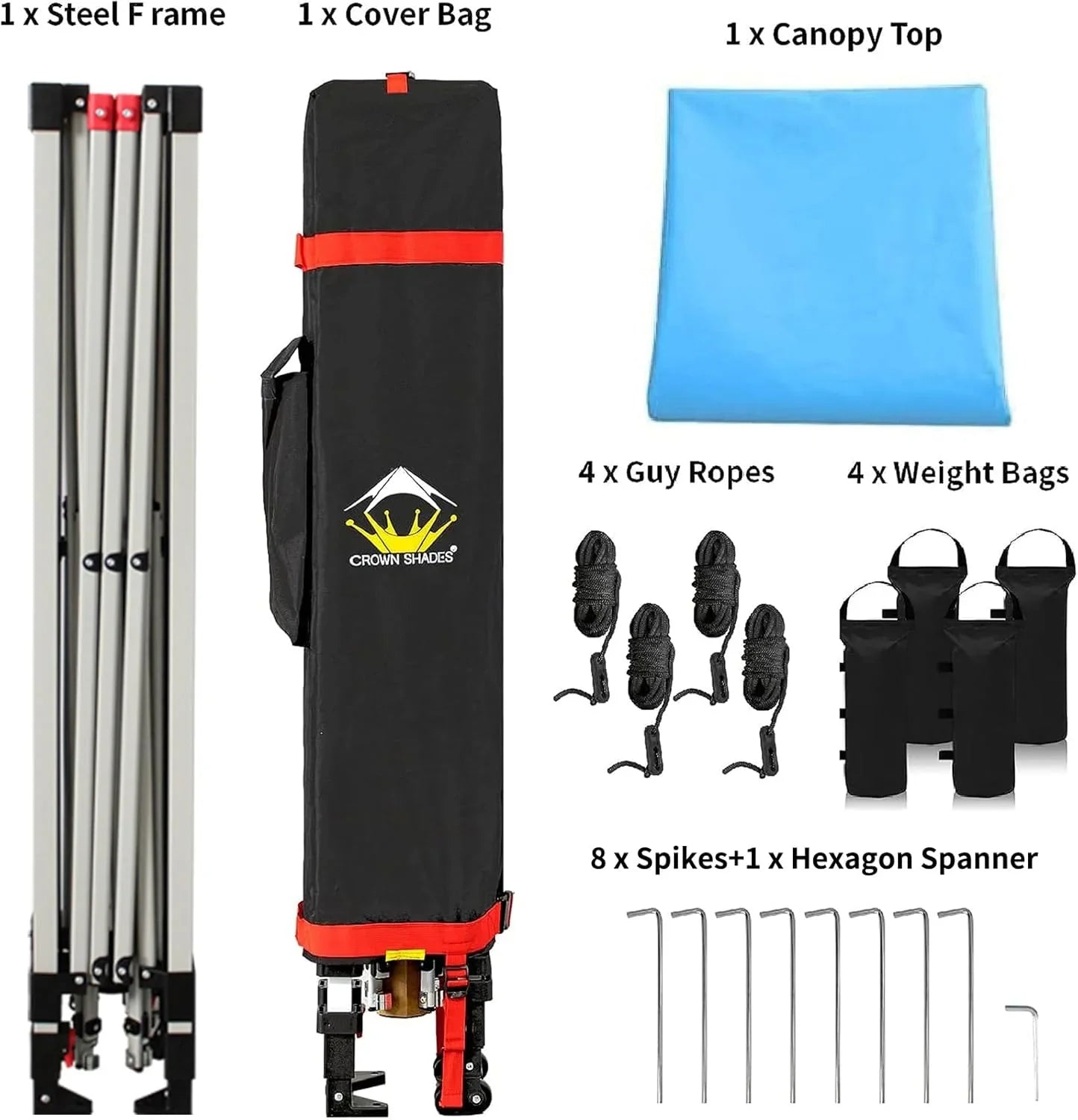 Auvent pop-up 10x10 - Installation en un clic - Tente de plage - Parasol extérieur avec dessus argenté, 3 hauteurs et 4 poches à sable